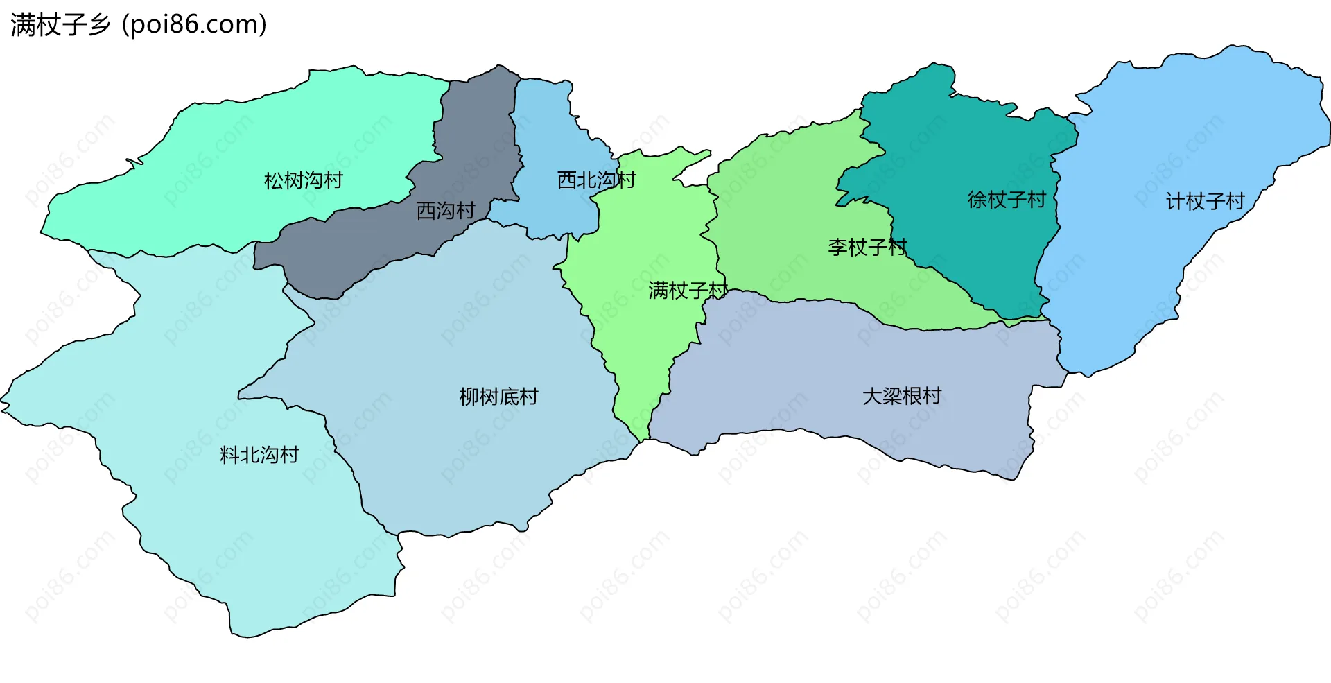 满杖子乡边界地图(五级行政区划)