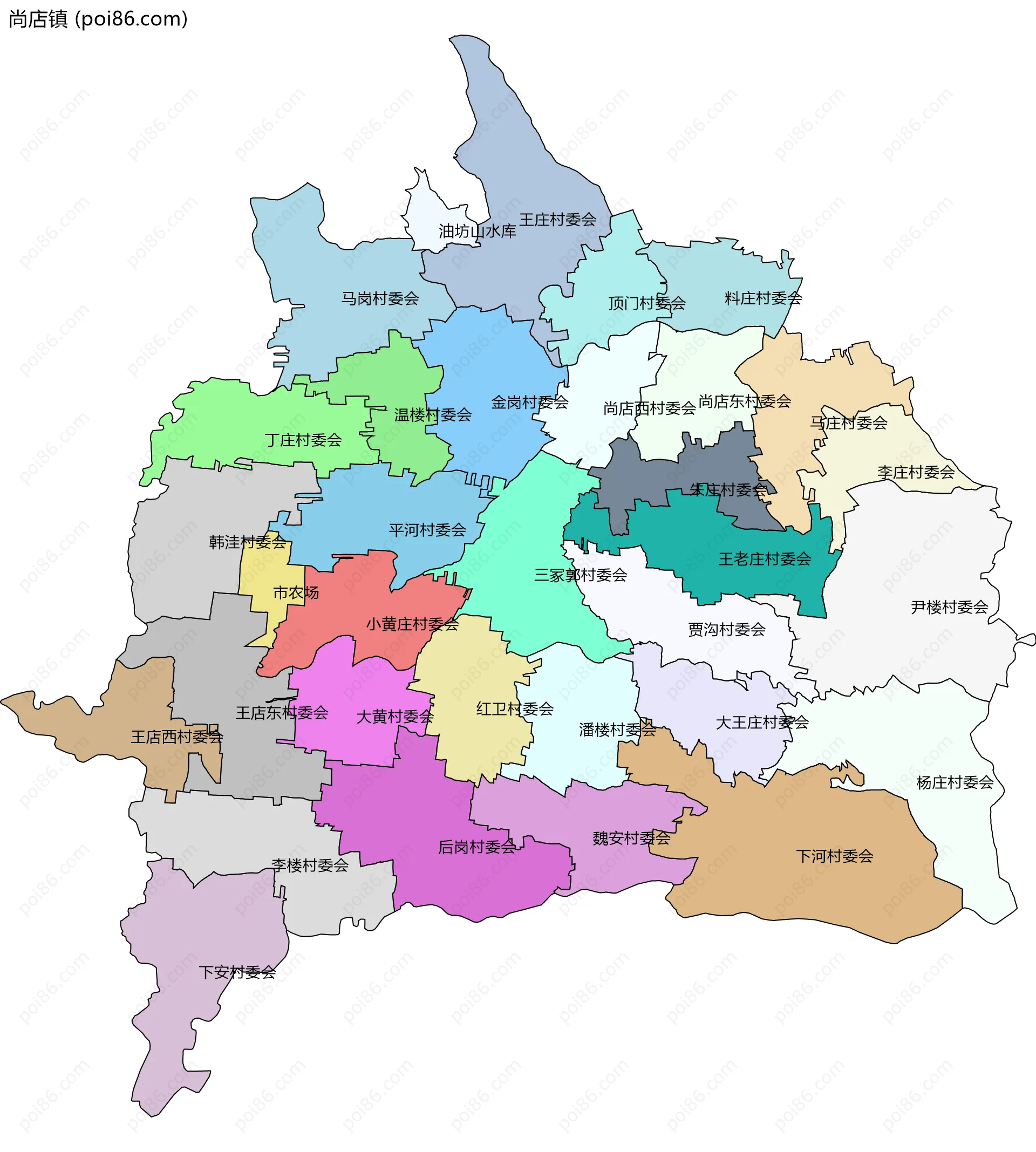 尚店镇边界地图(五级行政区划)