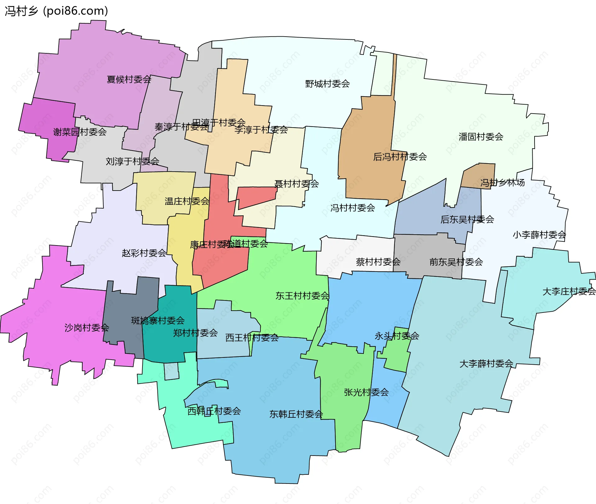 冯村乡边界地图(五级行政区划)