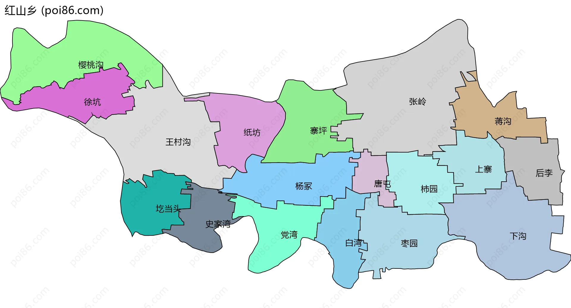 红山乡边界地图(五级行政区划)