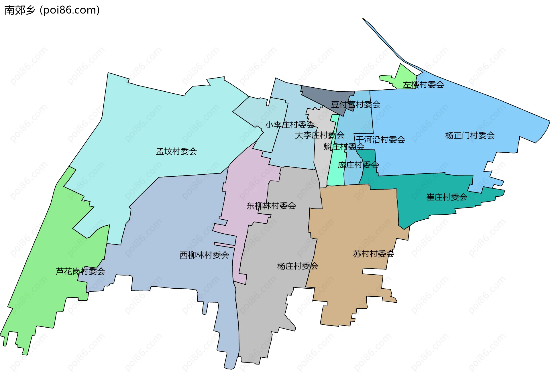 南郊乡边界地图(五级行政区划)