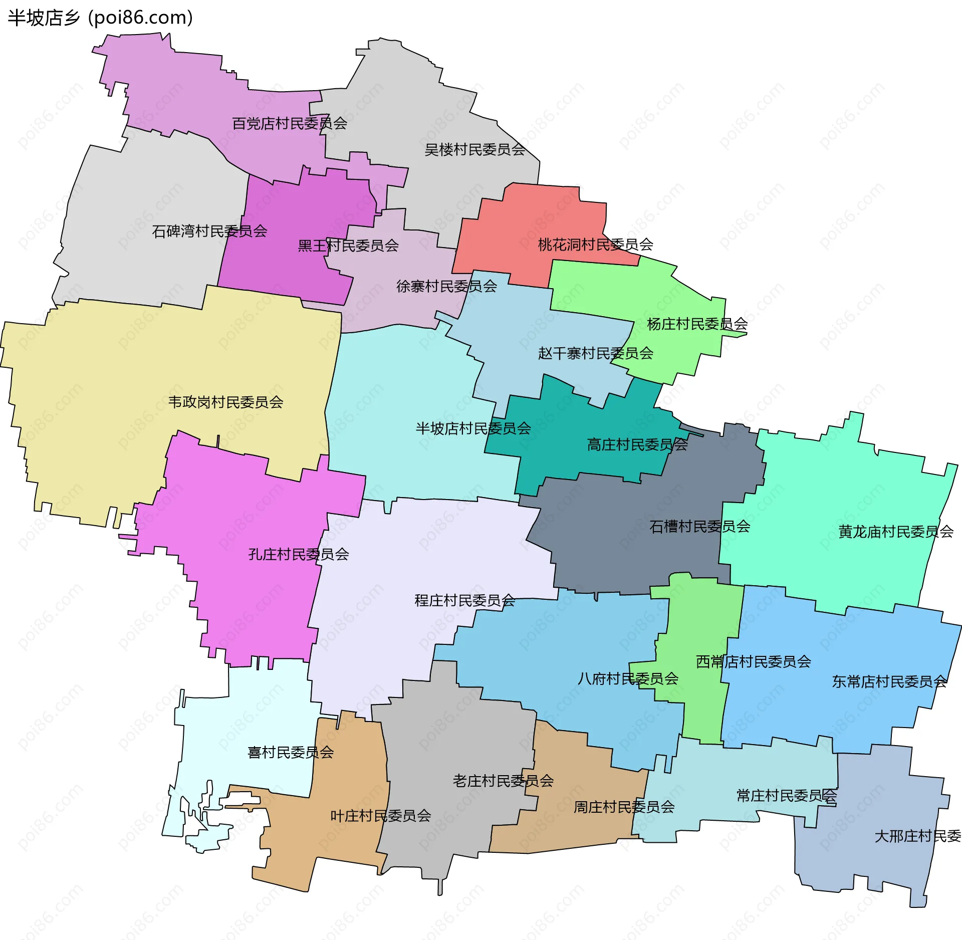 半坡店乡边界地图(五级行政区划)