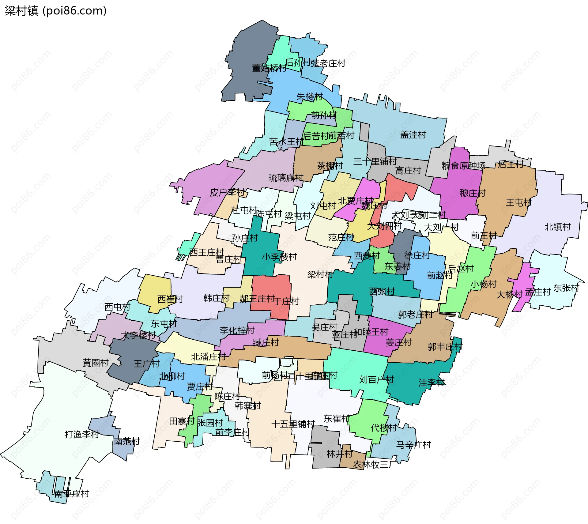 梁村镇边界地图(五级行政区划)