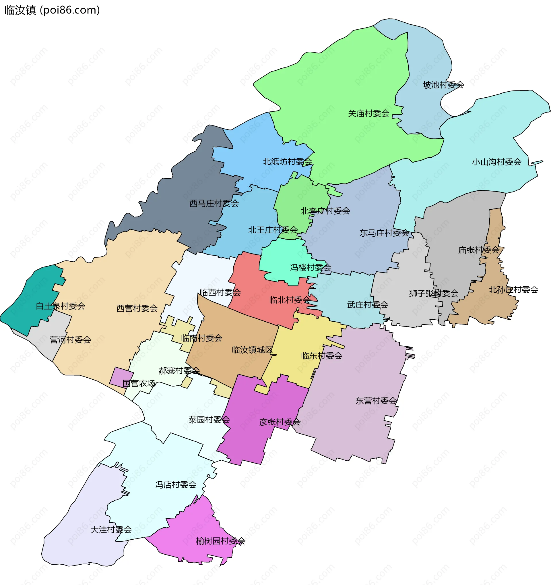 临汝镇边界地图(五级行政区划)