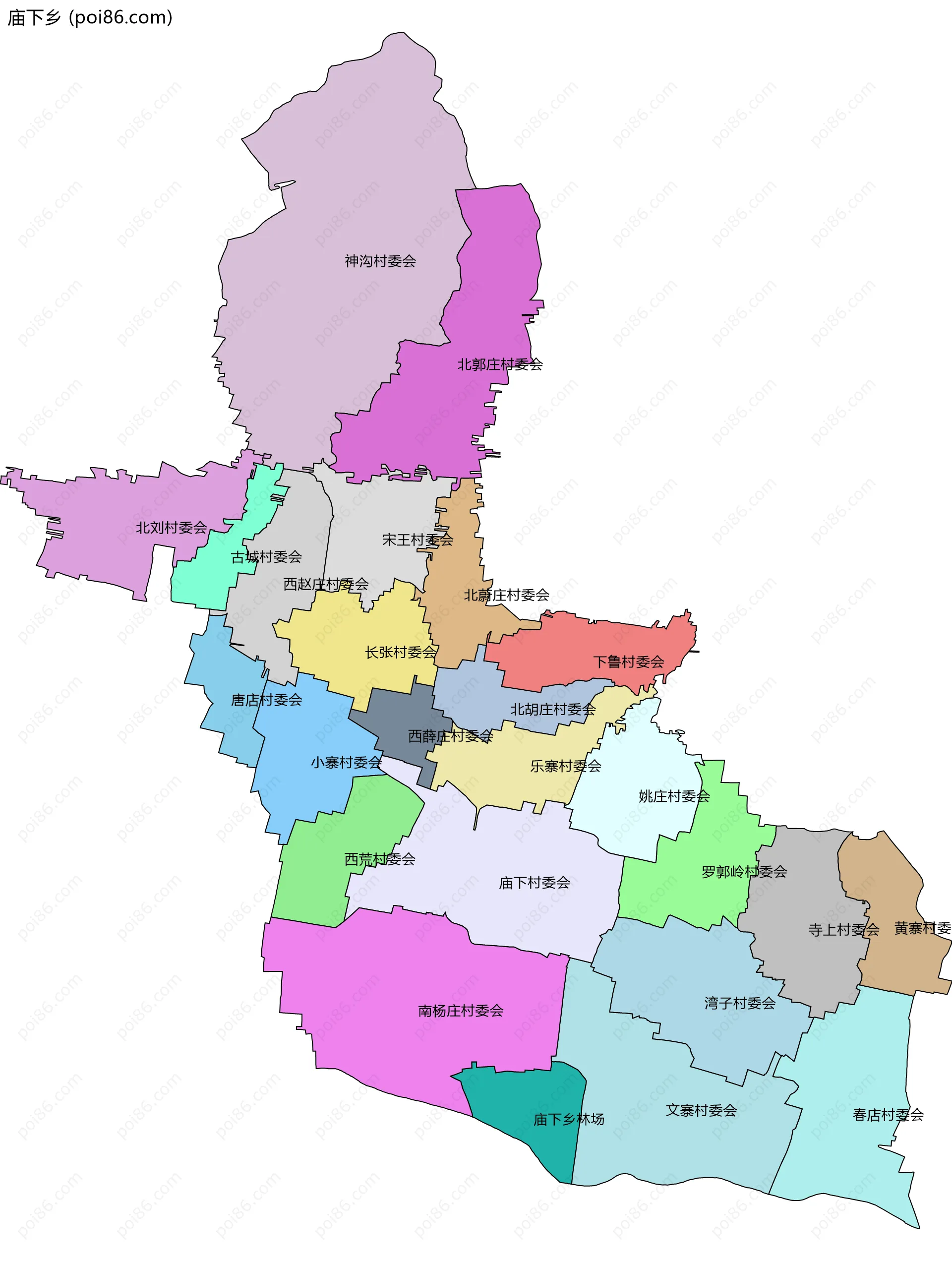 庙下乡边界地图(五级行政区划)