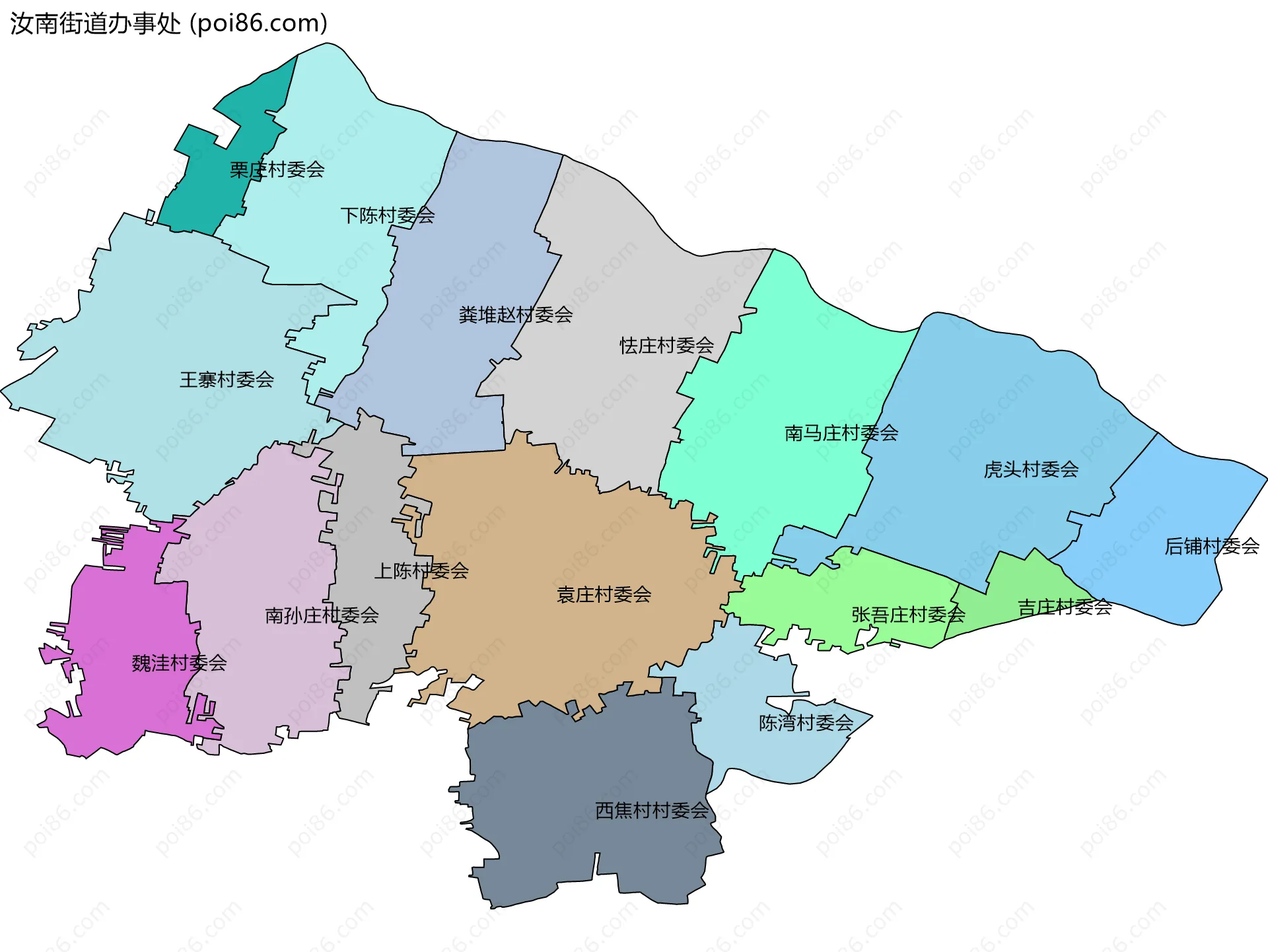 汝南街道办事处边界地图(五级行政区划)