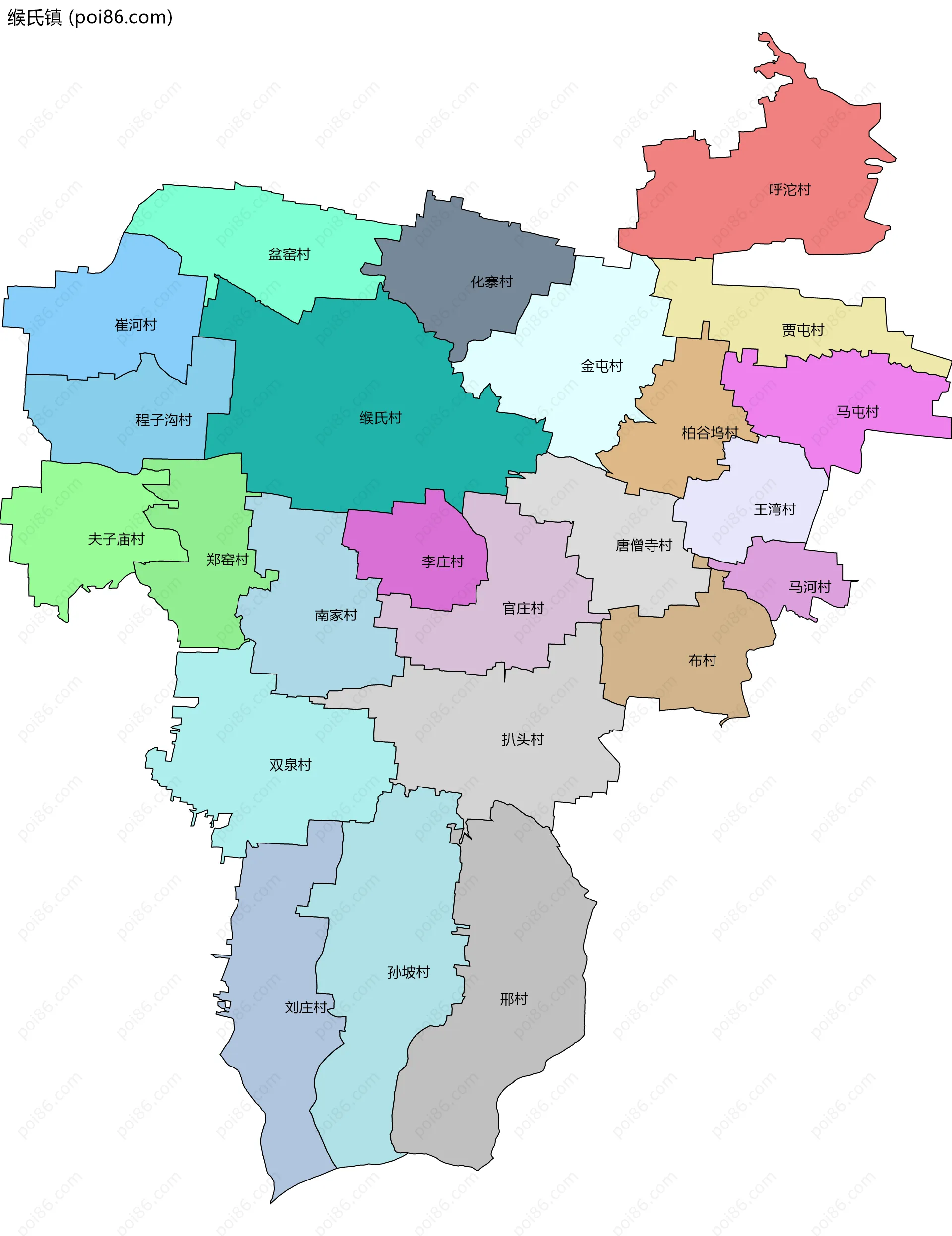 缑氏镇边界地图(五级行政区划)