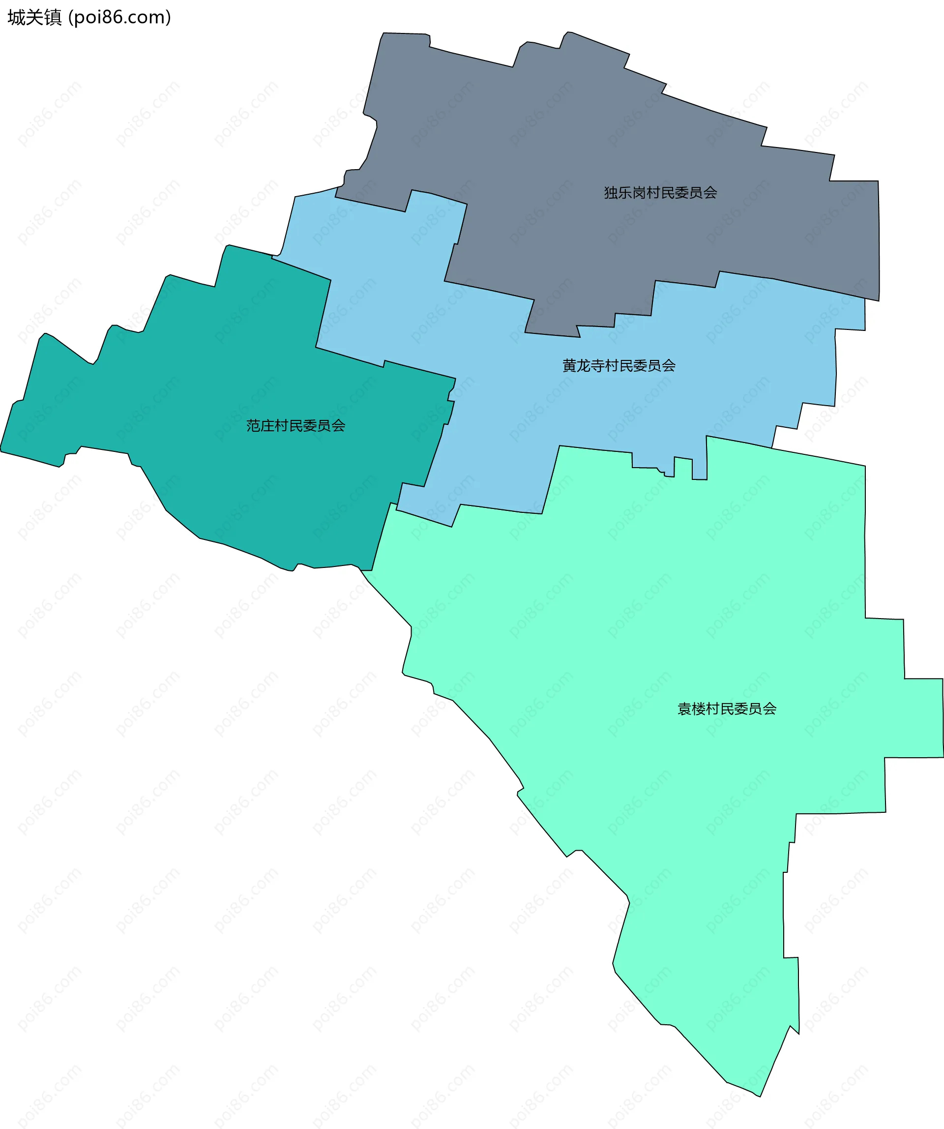 城关镇边界地图(五级行政区划)