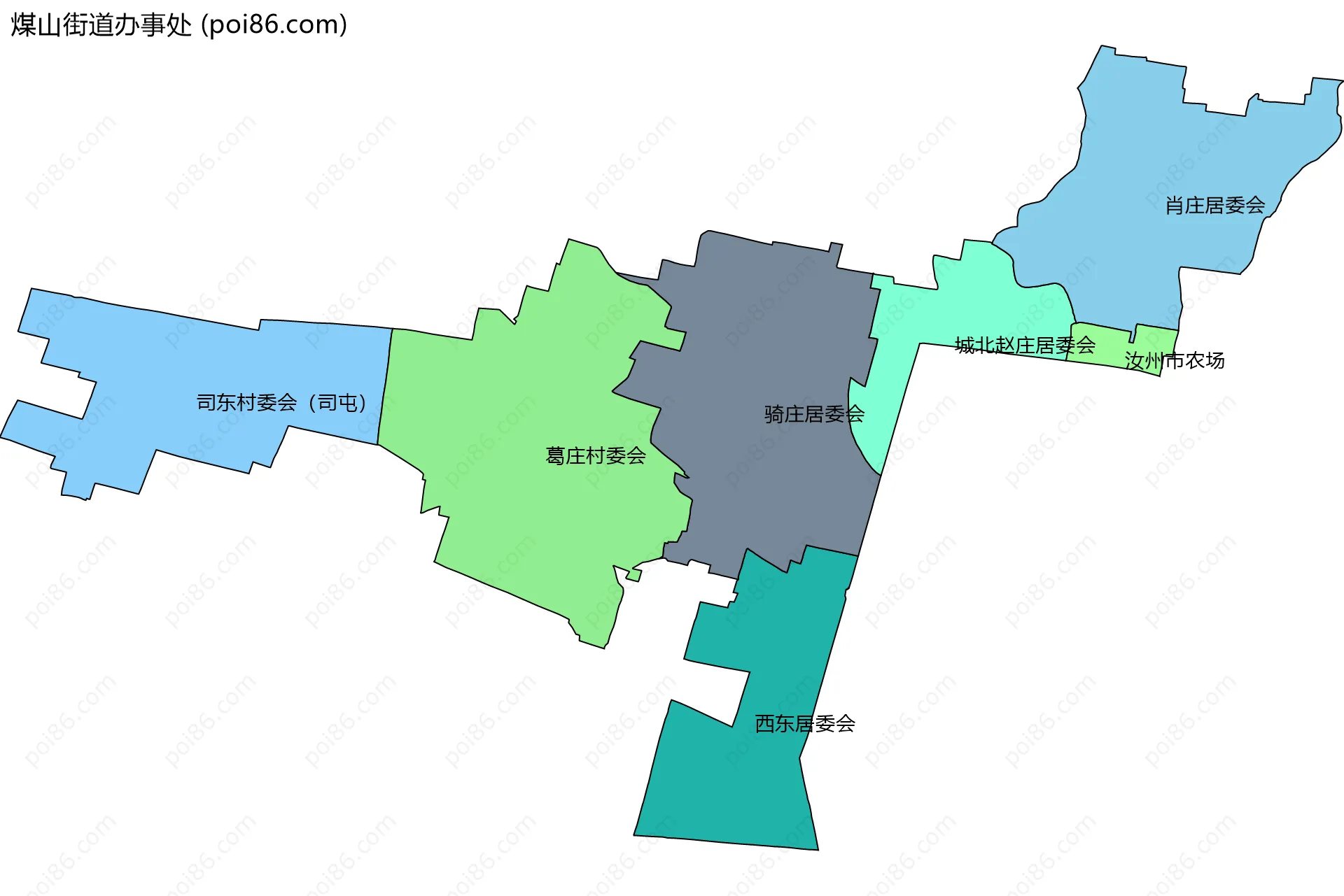 煤山街道办事处边界地图(五级行政区划)