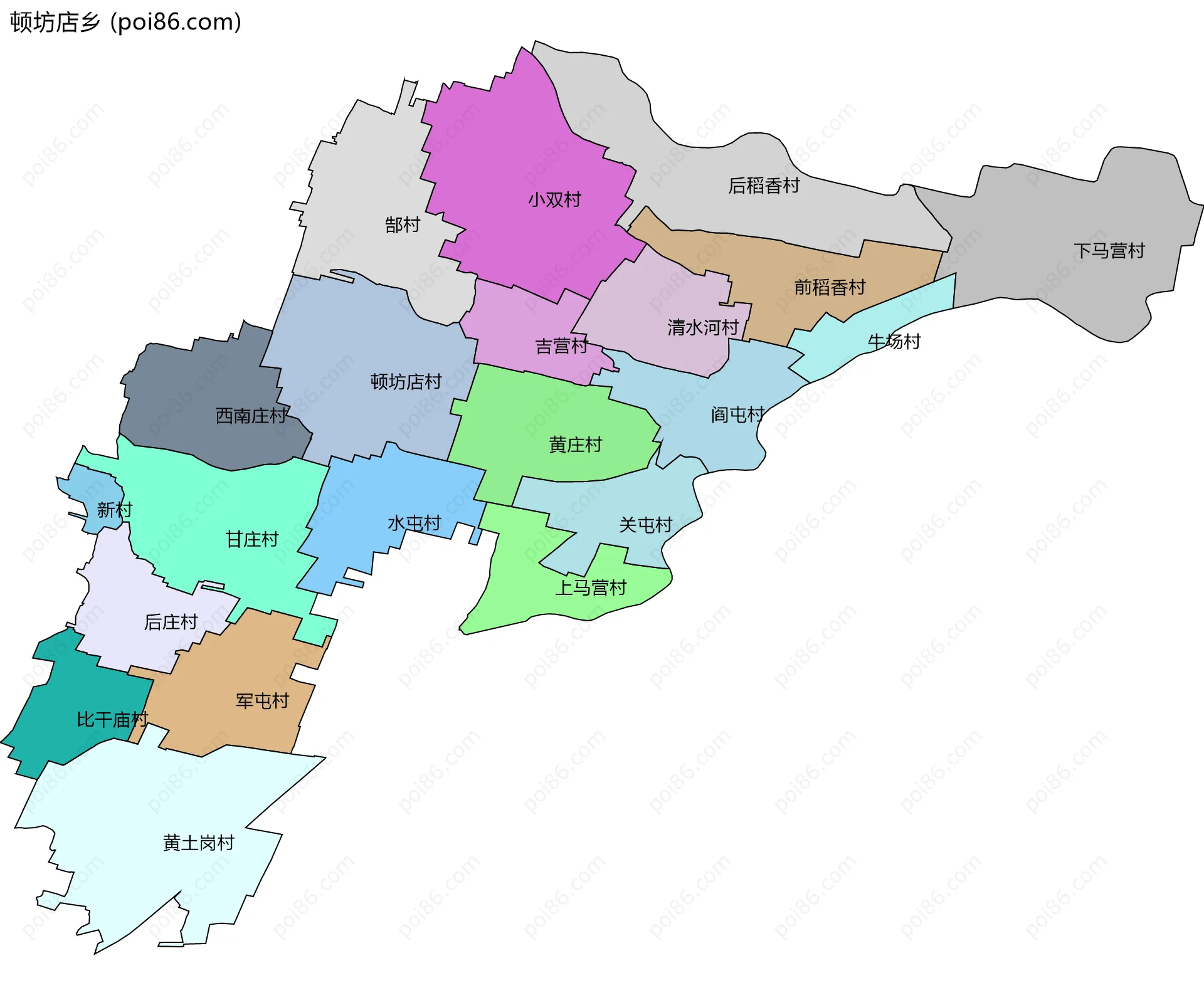 顿坊店乡边界地图(五级行政区划)