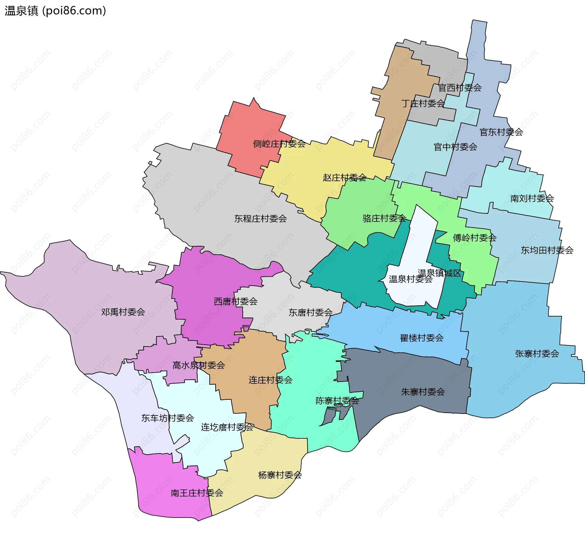 温泉镇边界地图(五级行政区划)