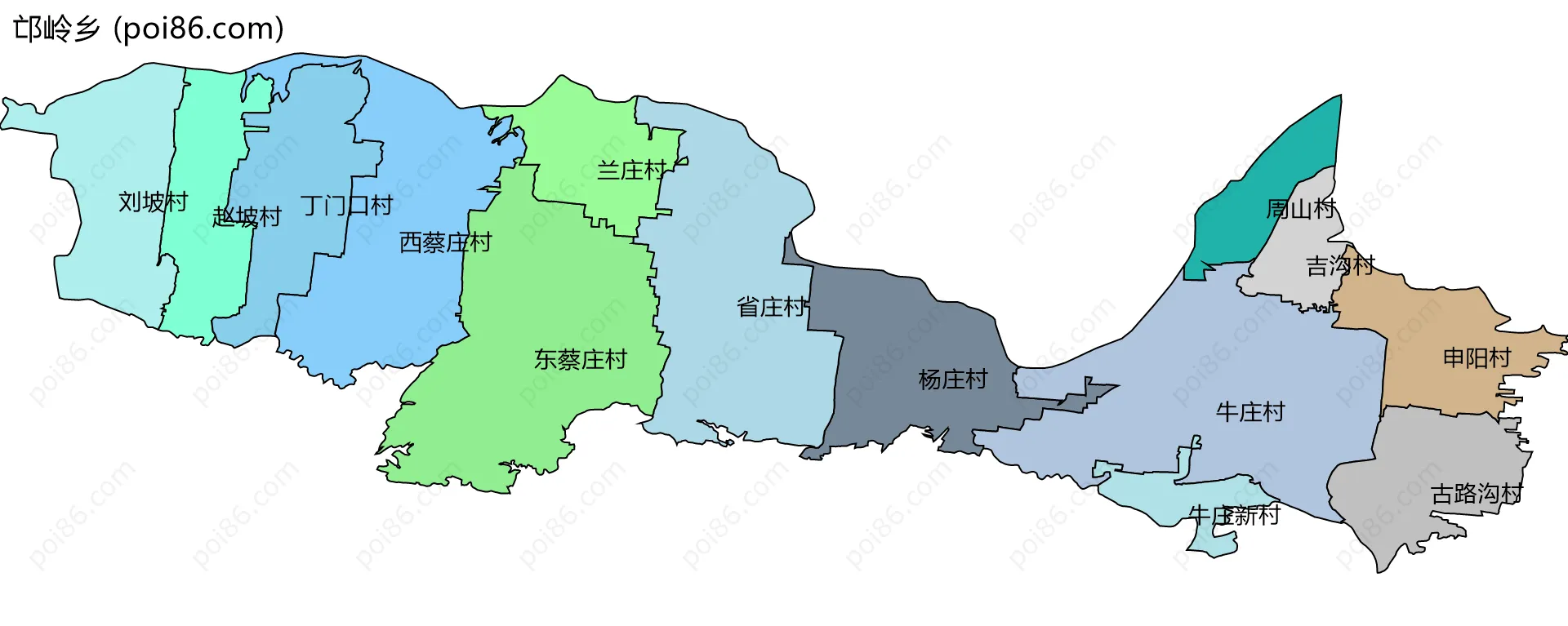 邙岭乡边界地图(五级行政区划)