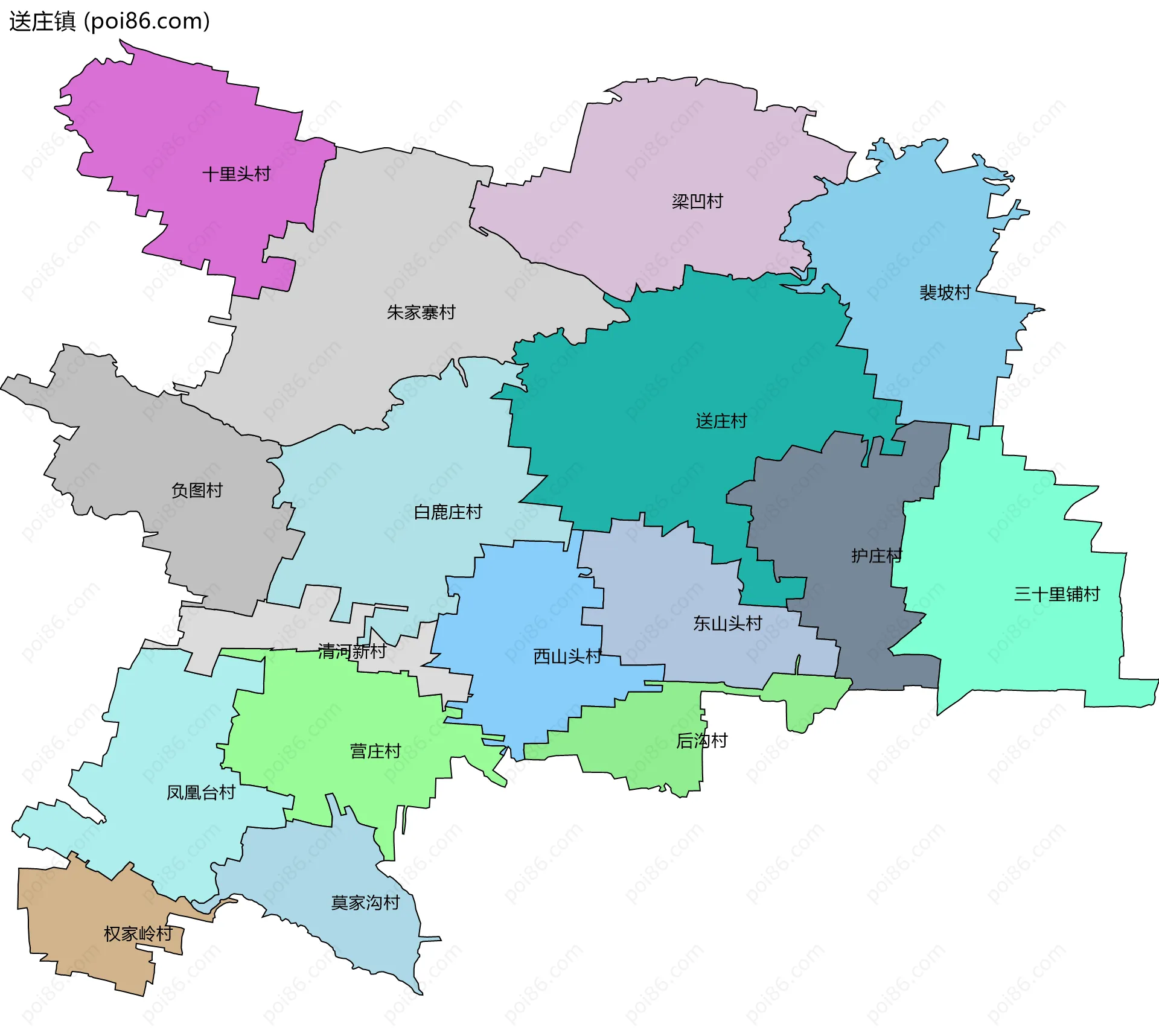 送庄镇边界地图(五级行政区划)