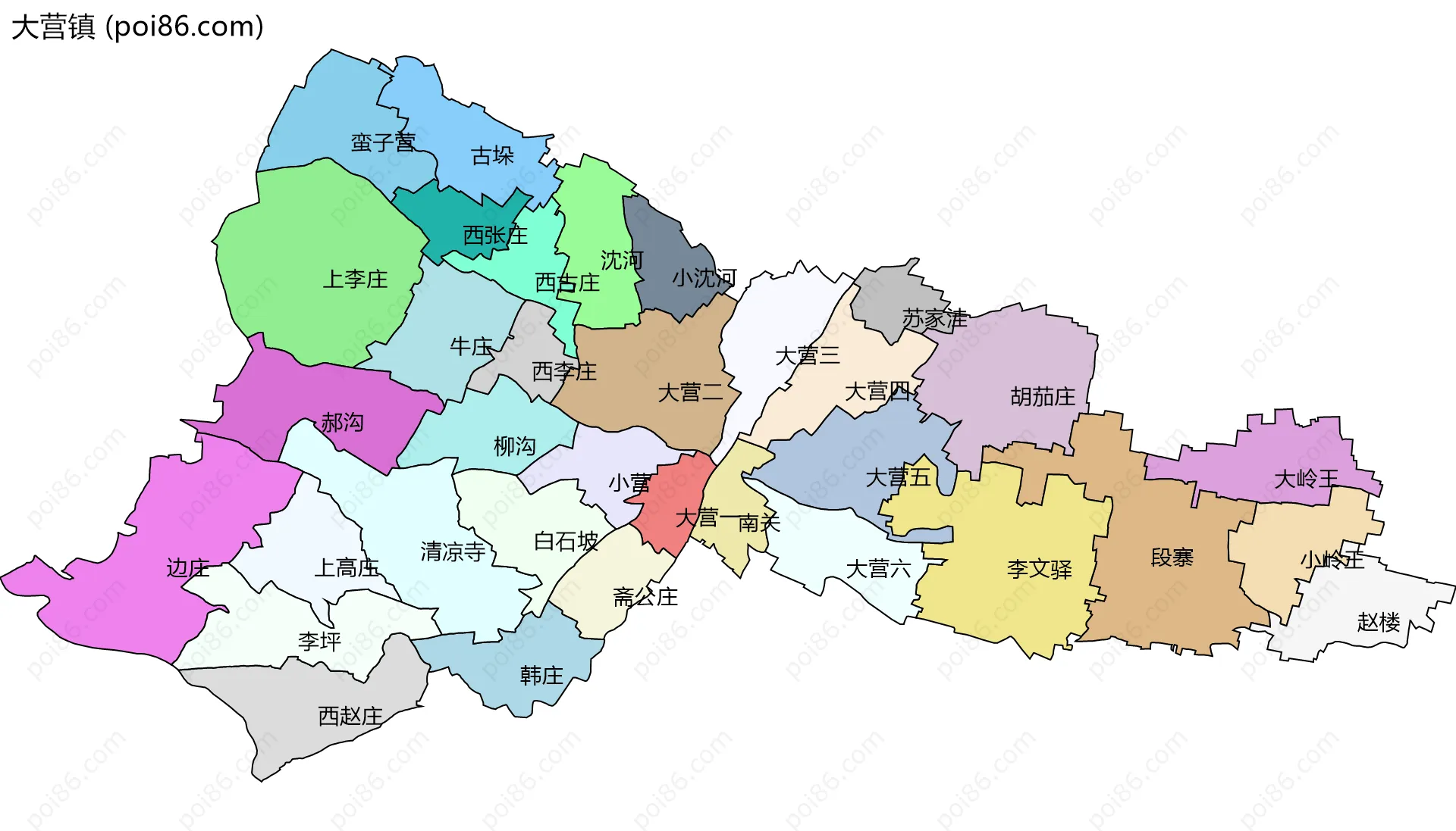 大营镇边界地图(五级行政区划)
