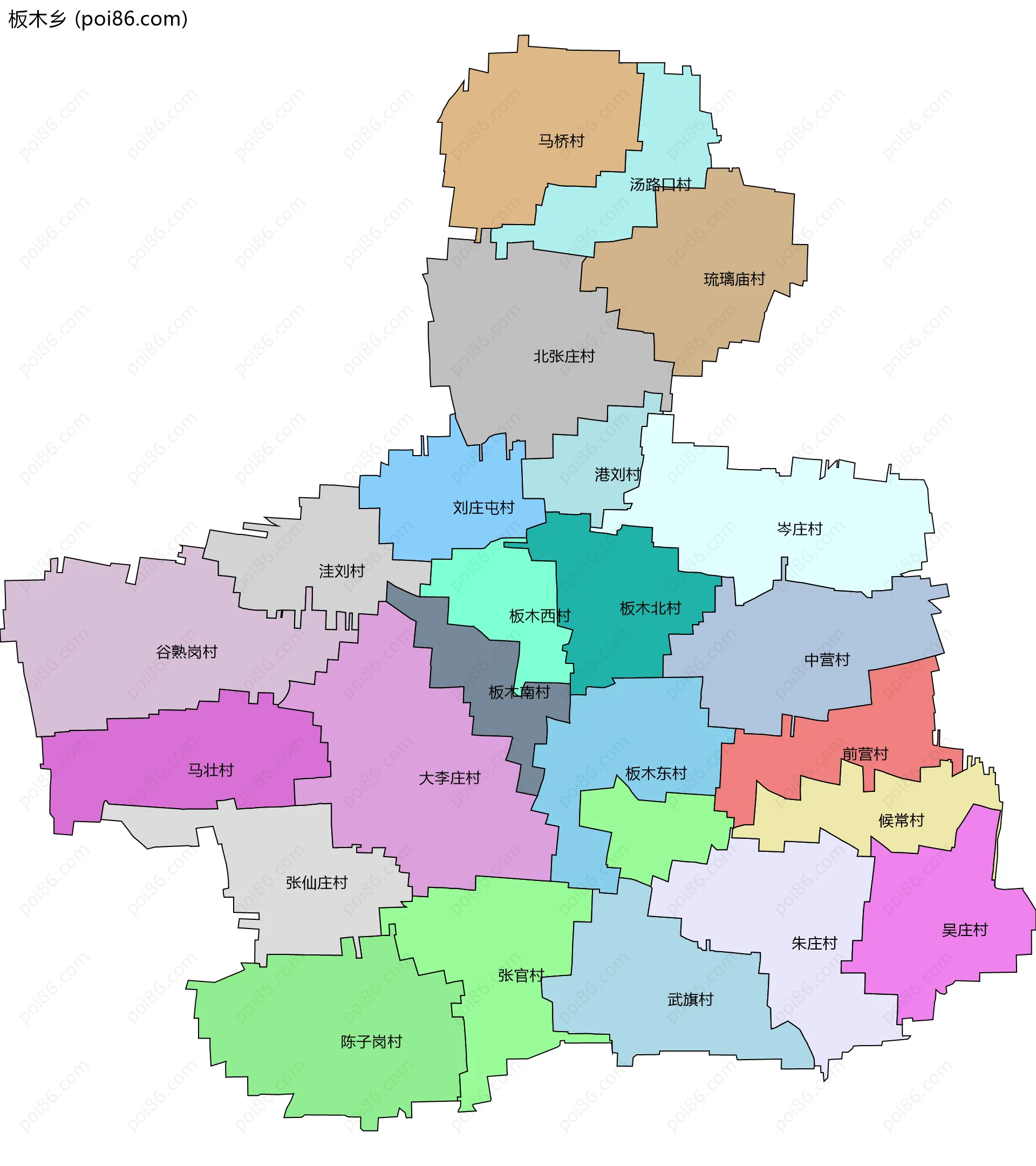 板木乡边界地图(五级行政区划)