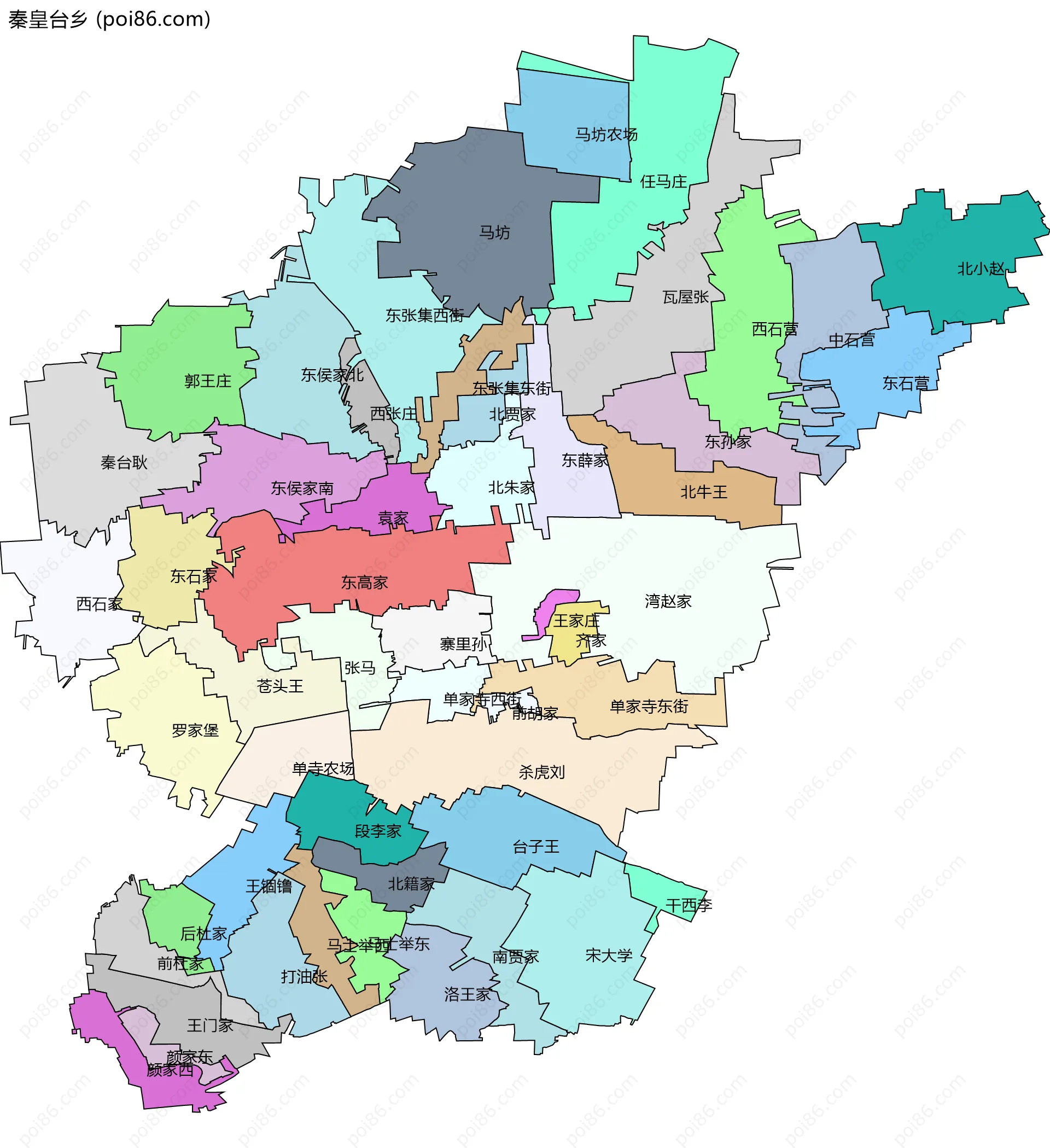 秦皇台乡边界地图(五级行政区划)