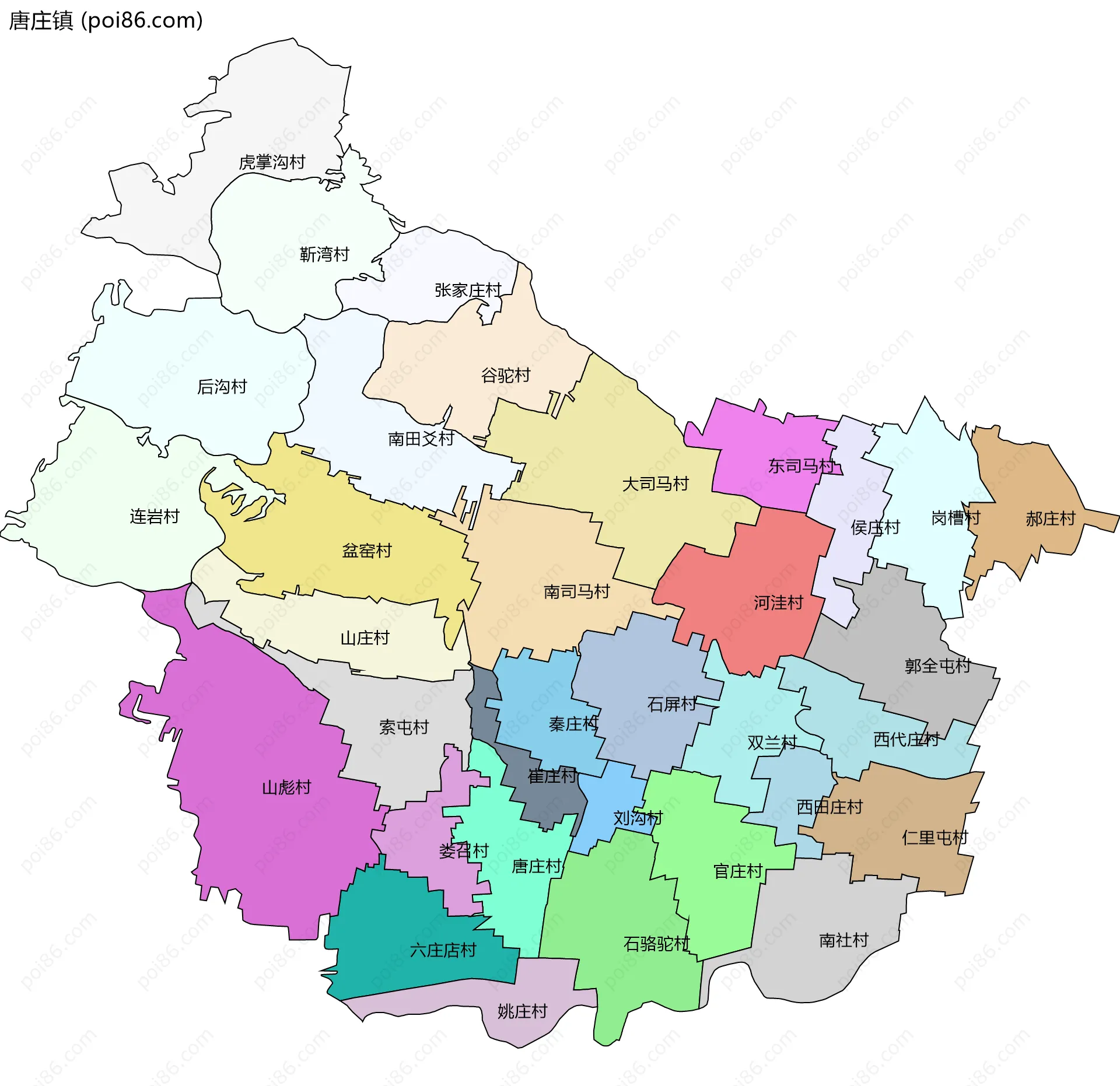 唐庄镇边界地图(五级行政区划)