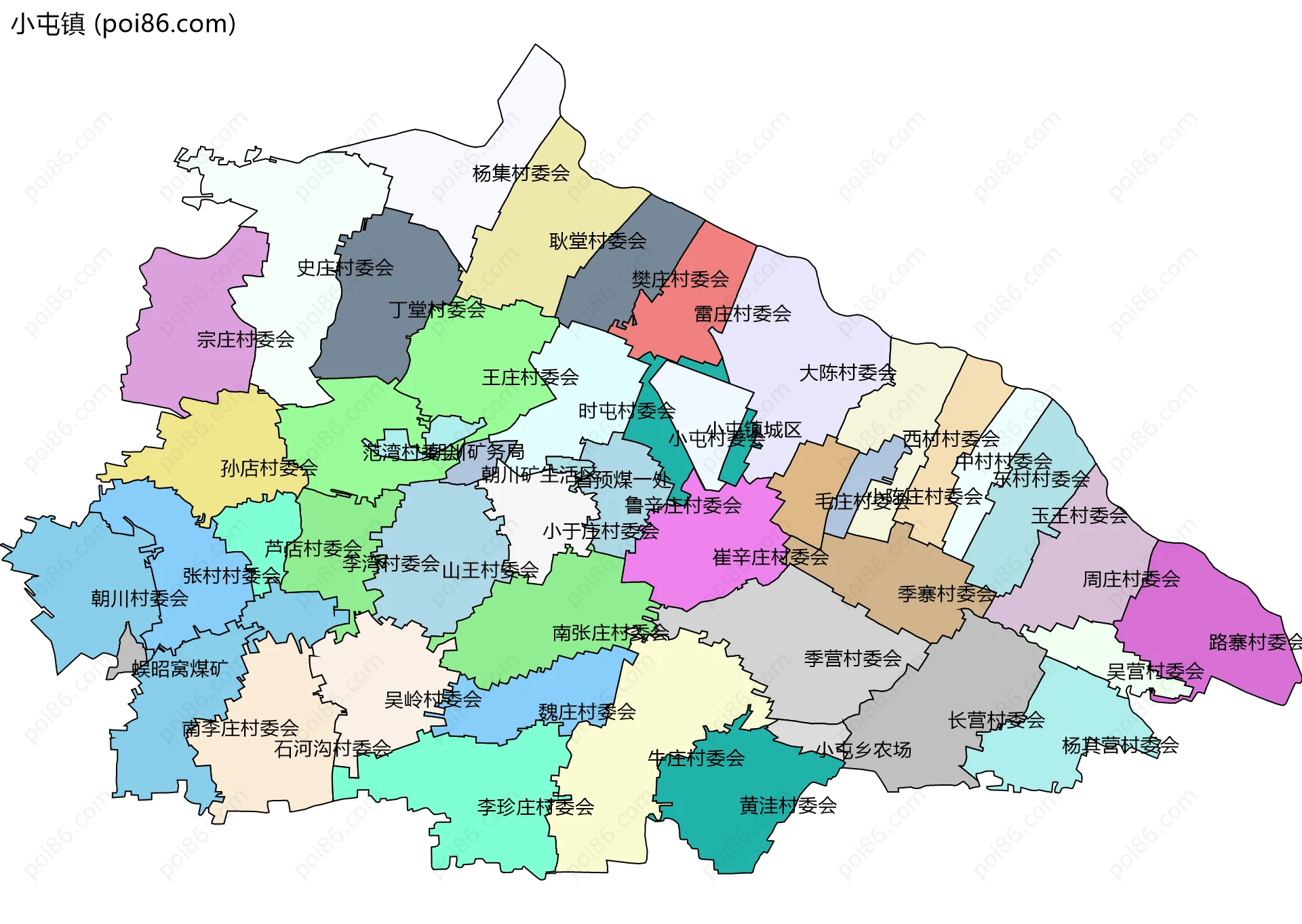 小屯镇边界地图(五级行政区划)