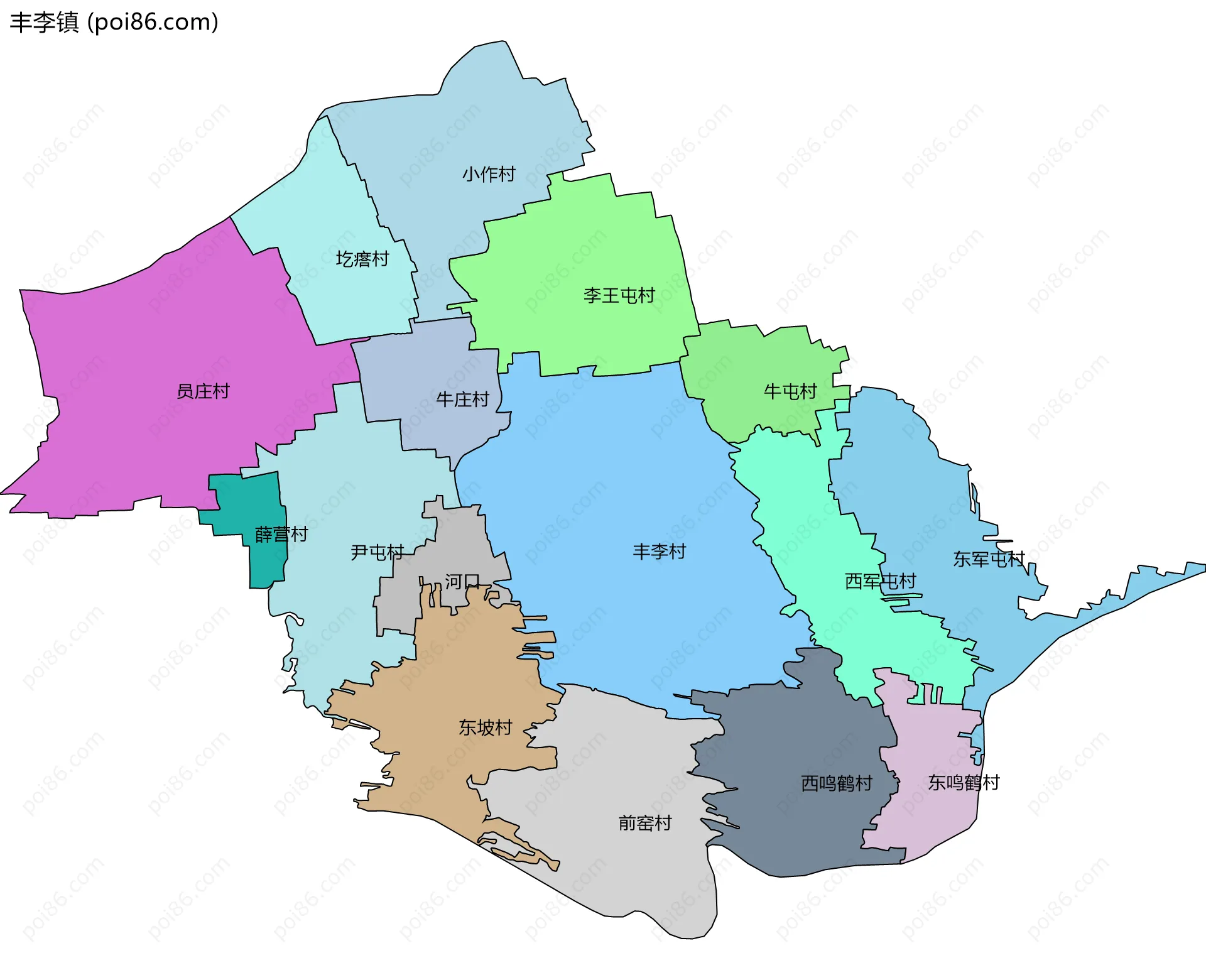 丰李镇边界地图(五级行政区划)