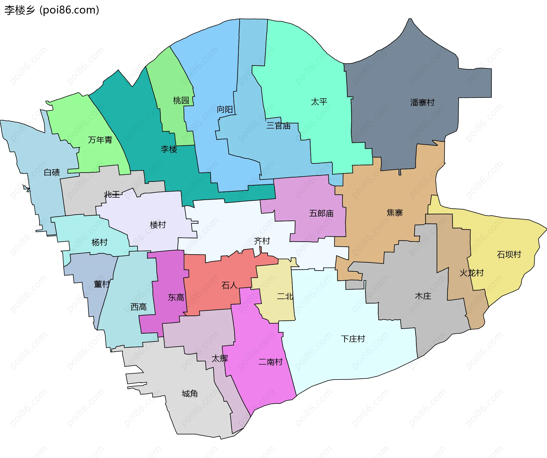 李楼乡边界地图(五级行政区划)