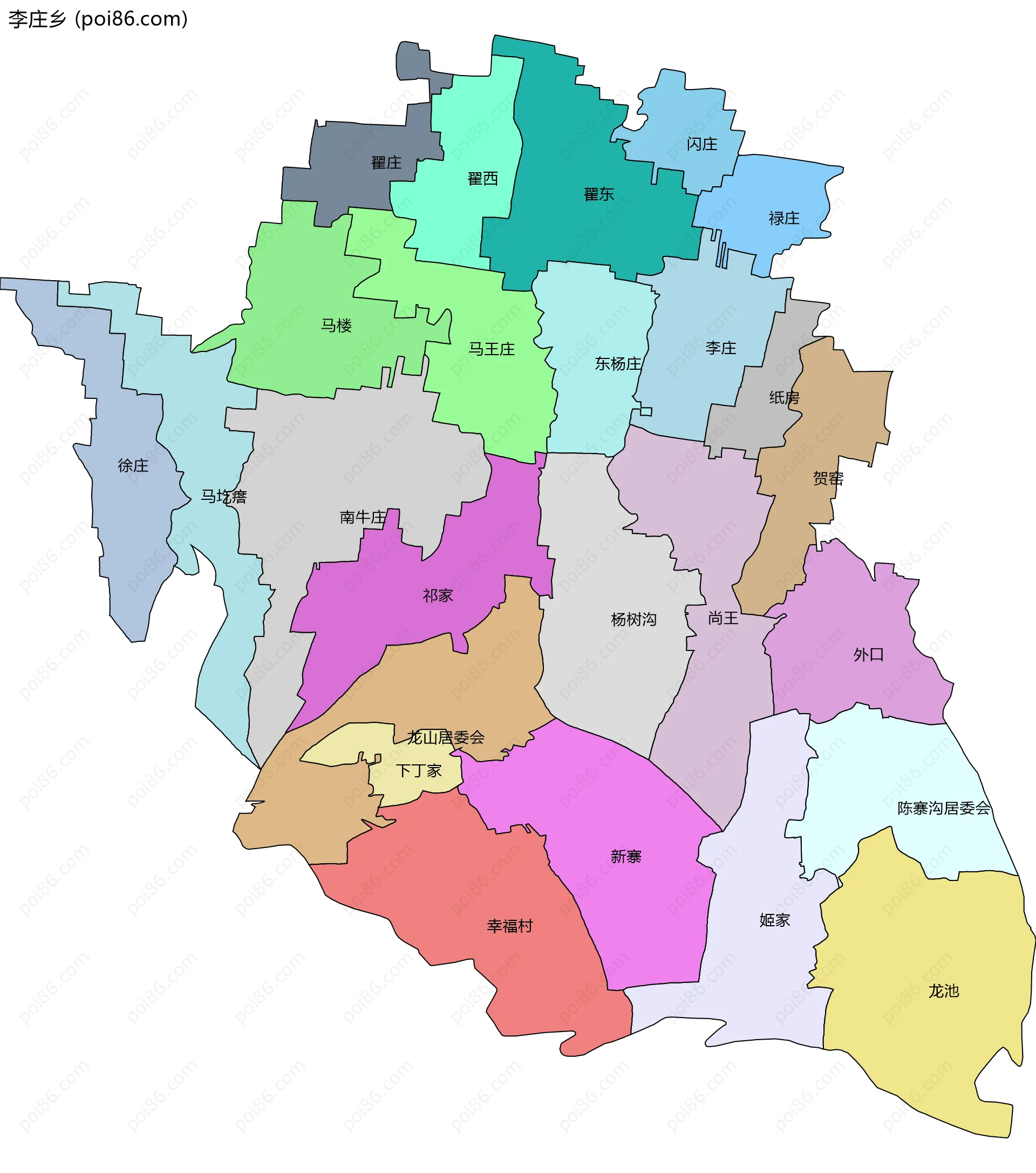 李庄乡边界地图(五级行政区划)