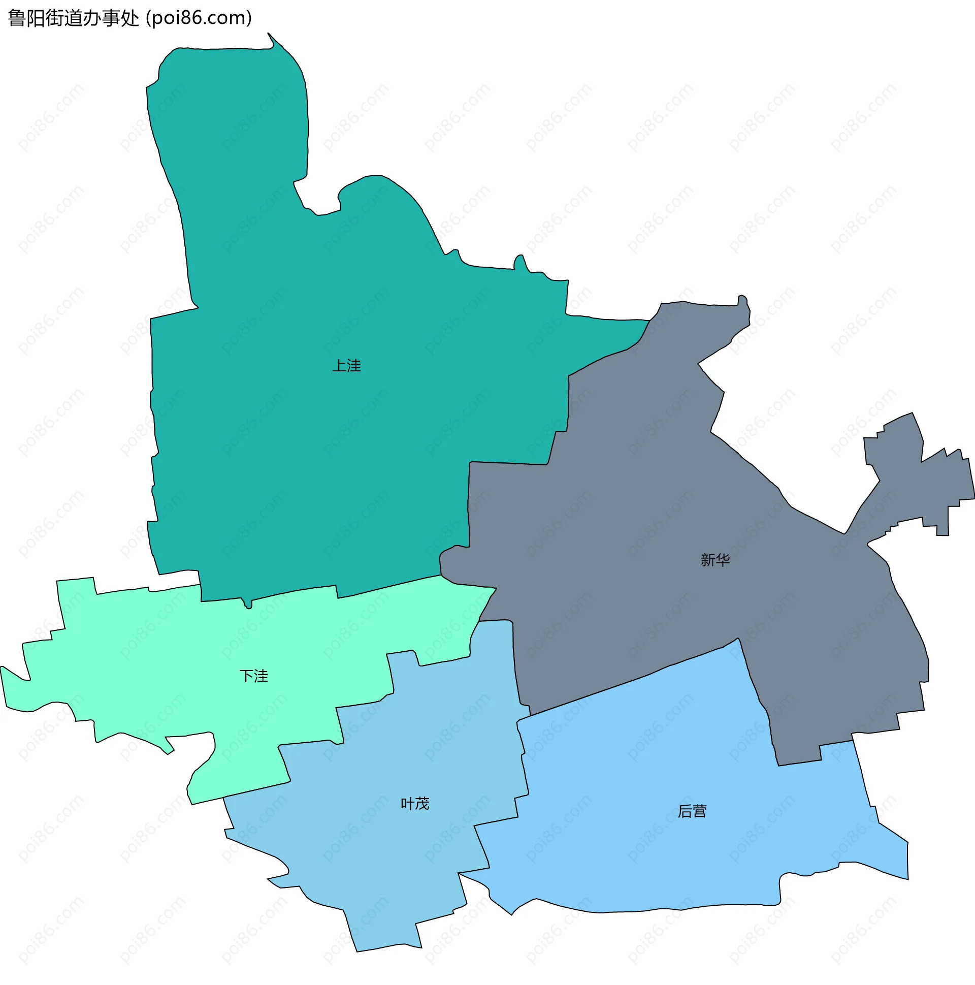 鲁阳街道办事处边界地图(五级行政区划)
