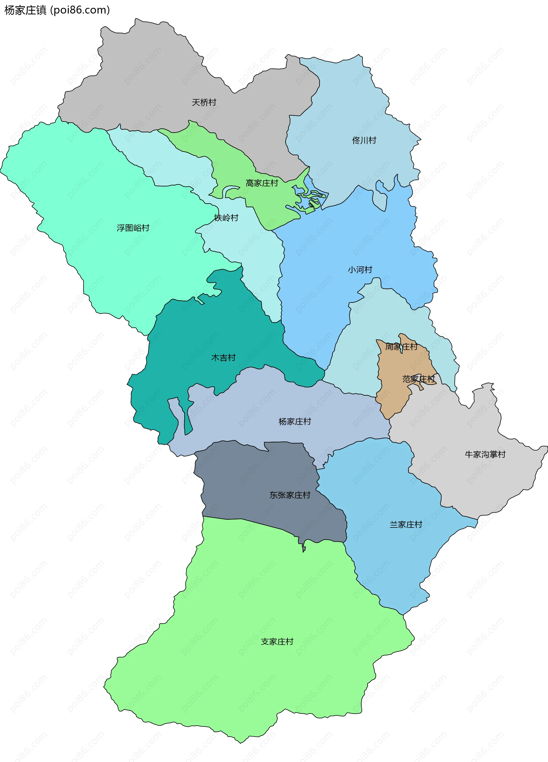 杨家庄镇边界地图(五级行政区划)
