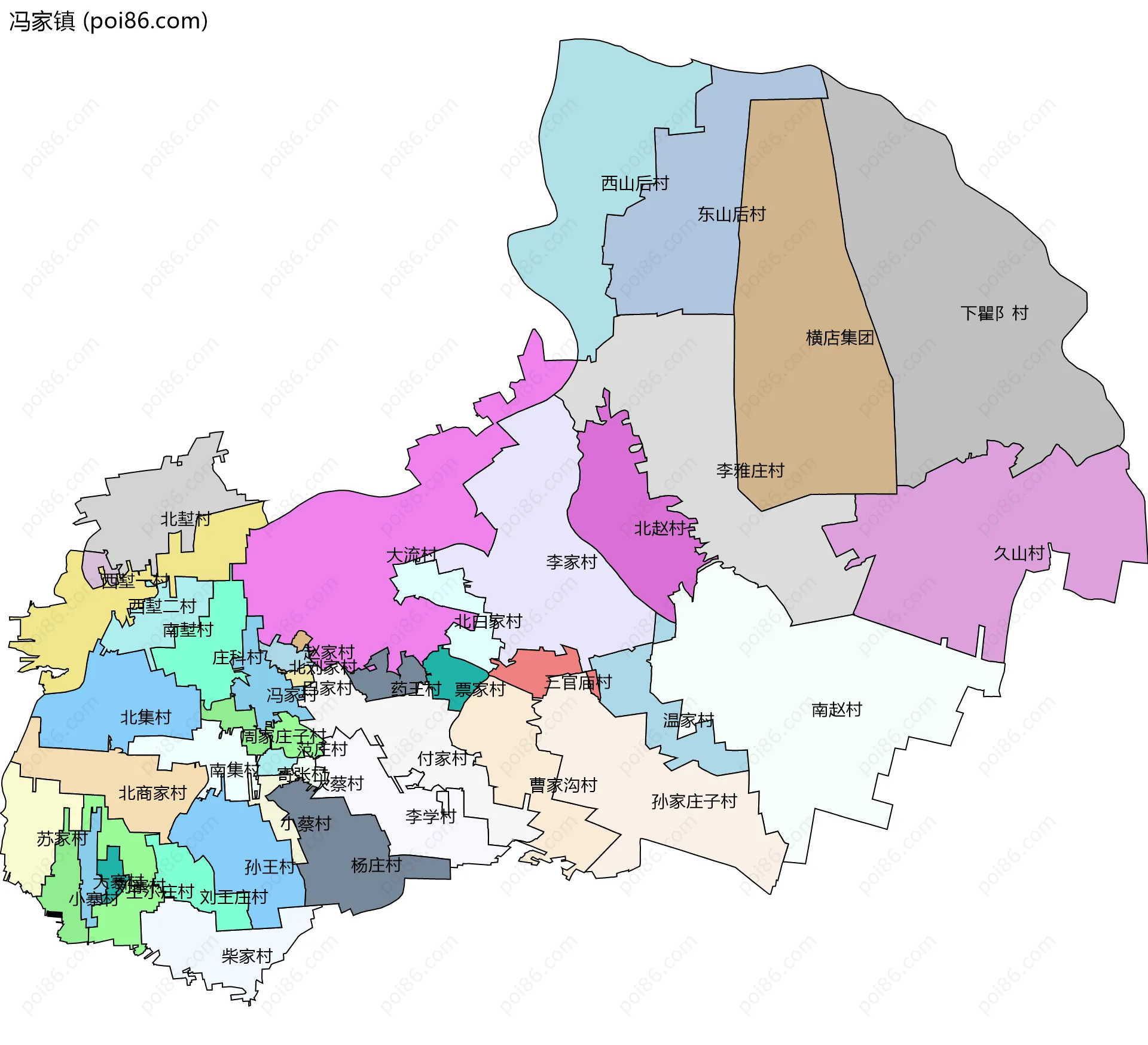 冯家镇边界地图(五级行政区划)