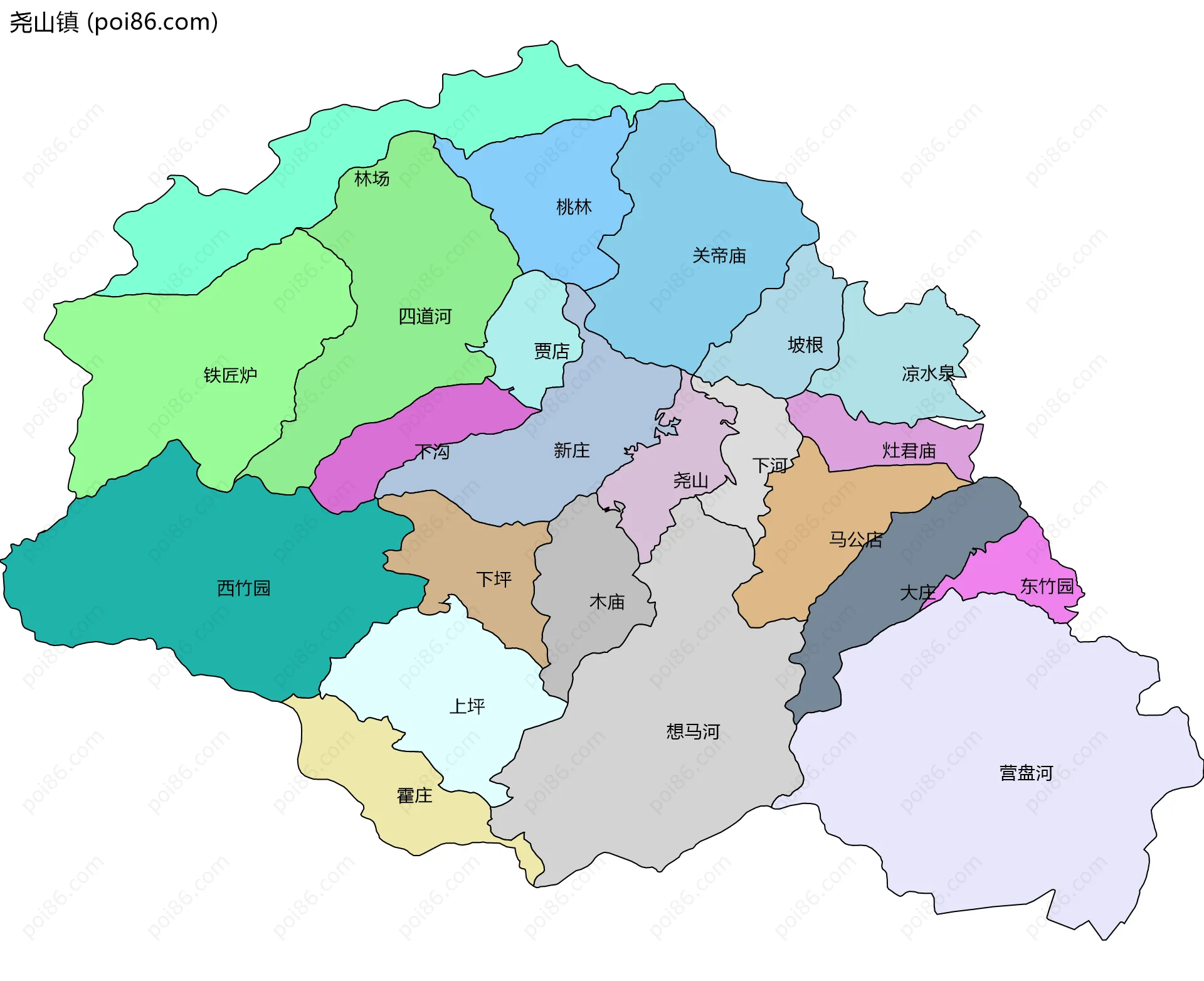 尧山镇边界地图(五级行政区划)