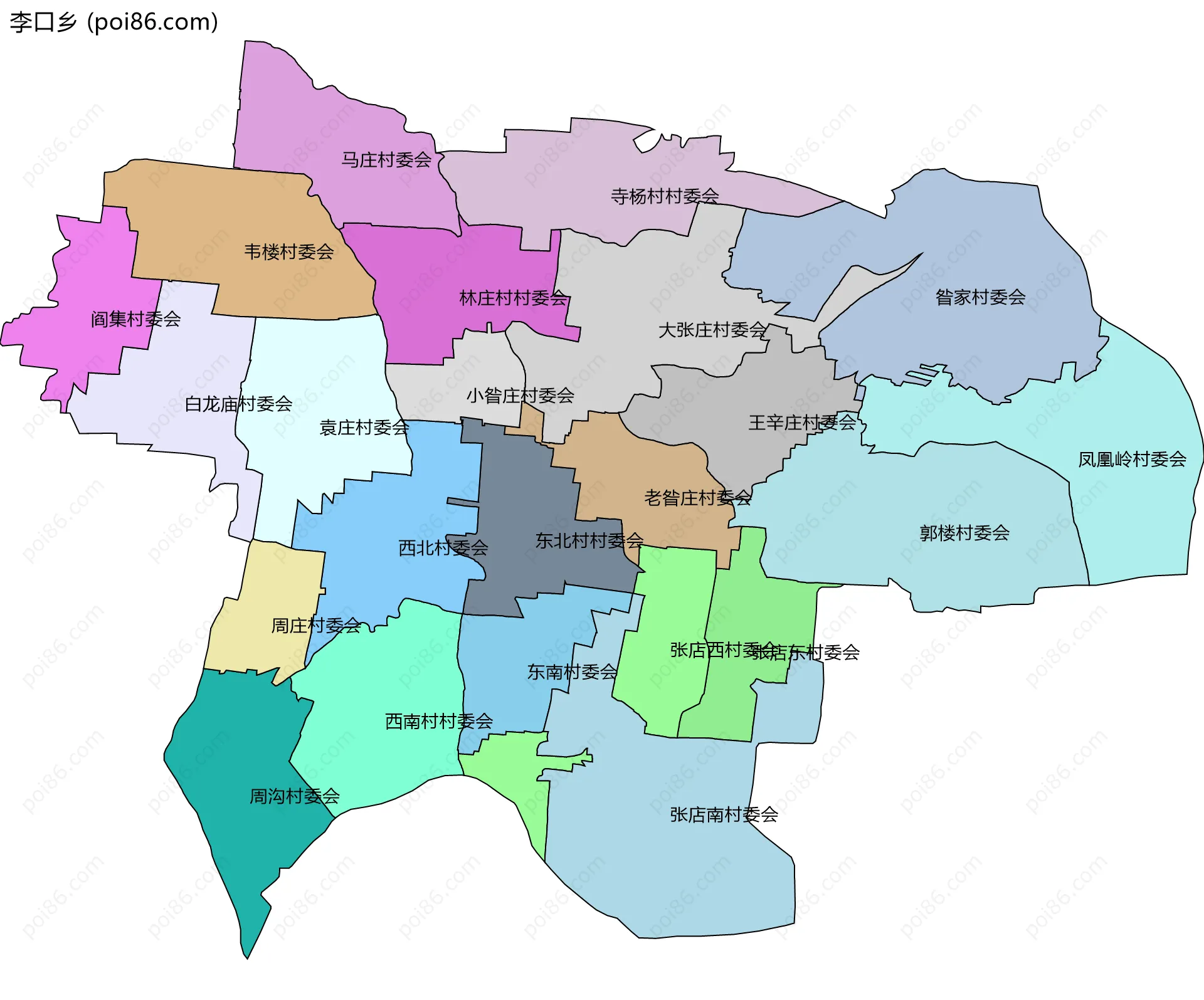 李口乡边界地图(五级行政区划)