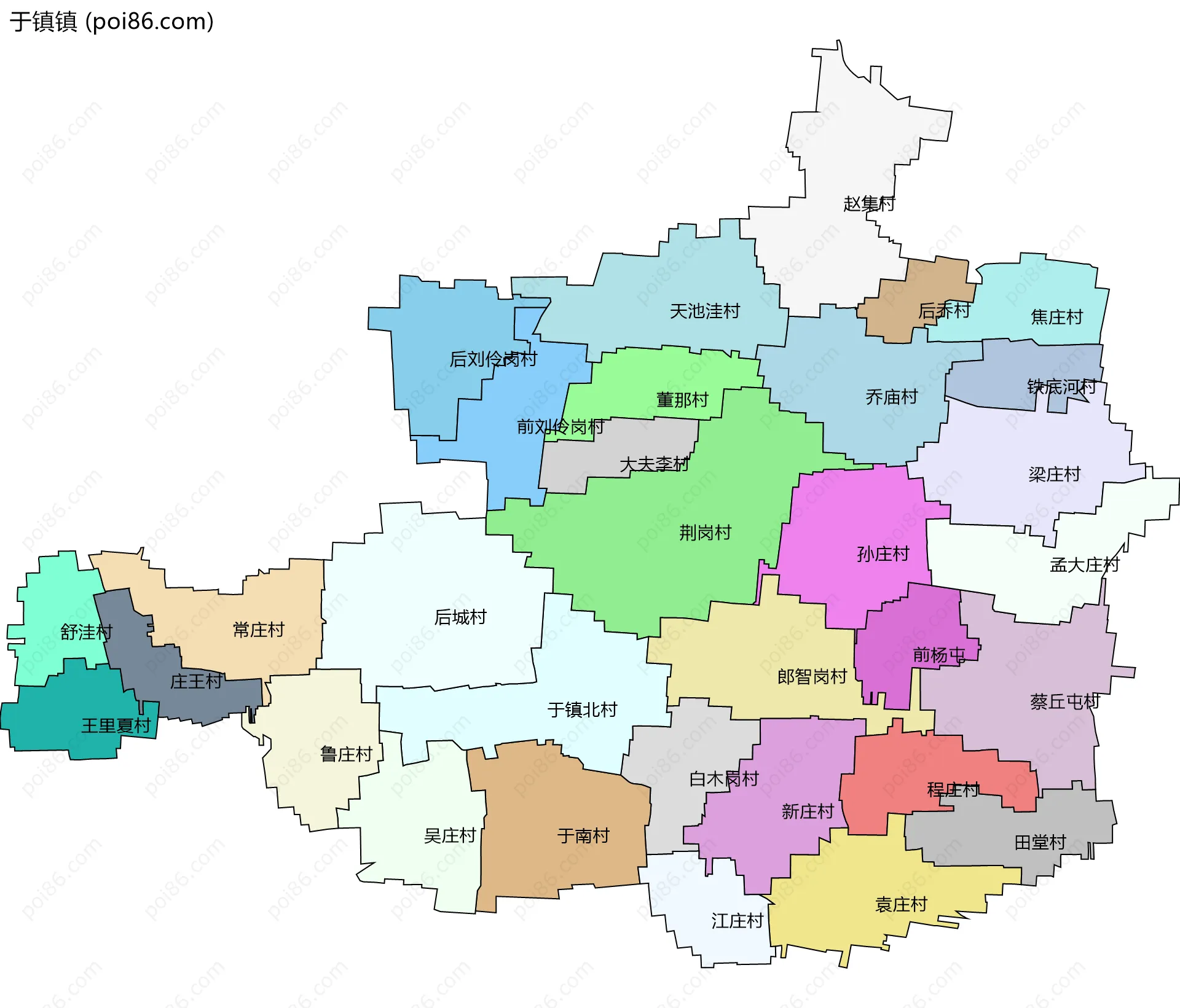 于镇镇边界地图(五级行政区划)