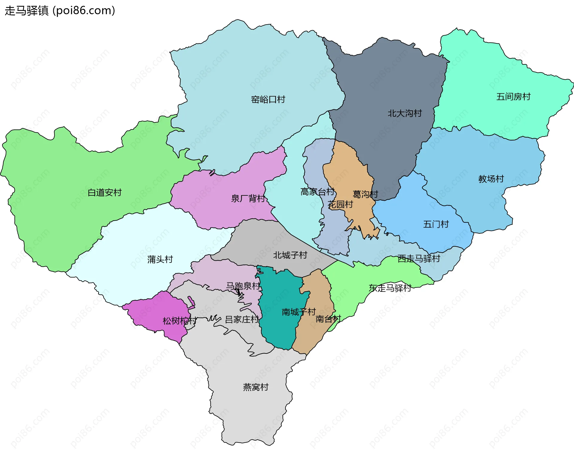 走马驿镇边界地图(五级行政区划)