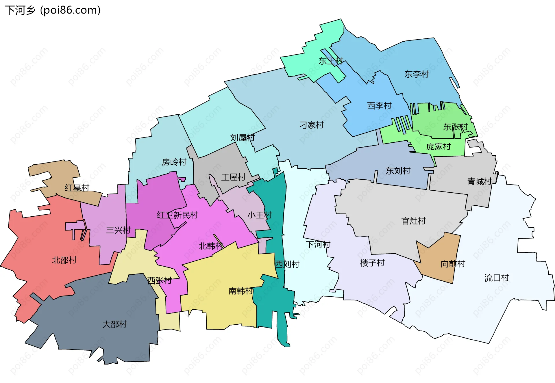 下河乡边界地图(五级行政区划)