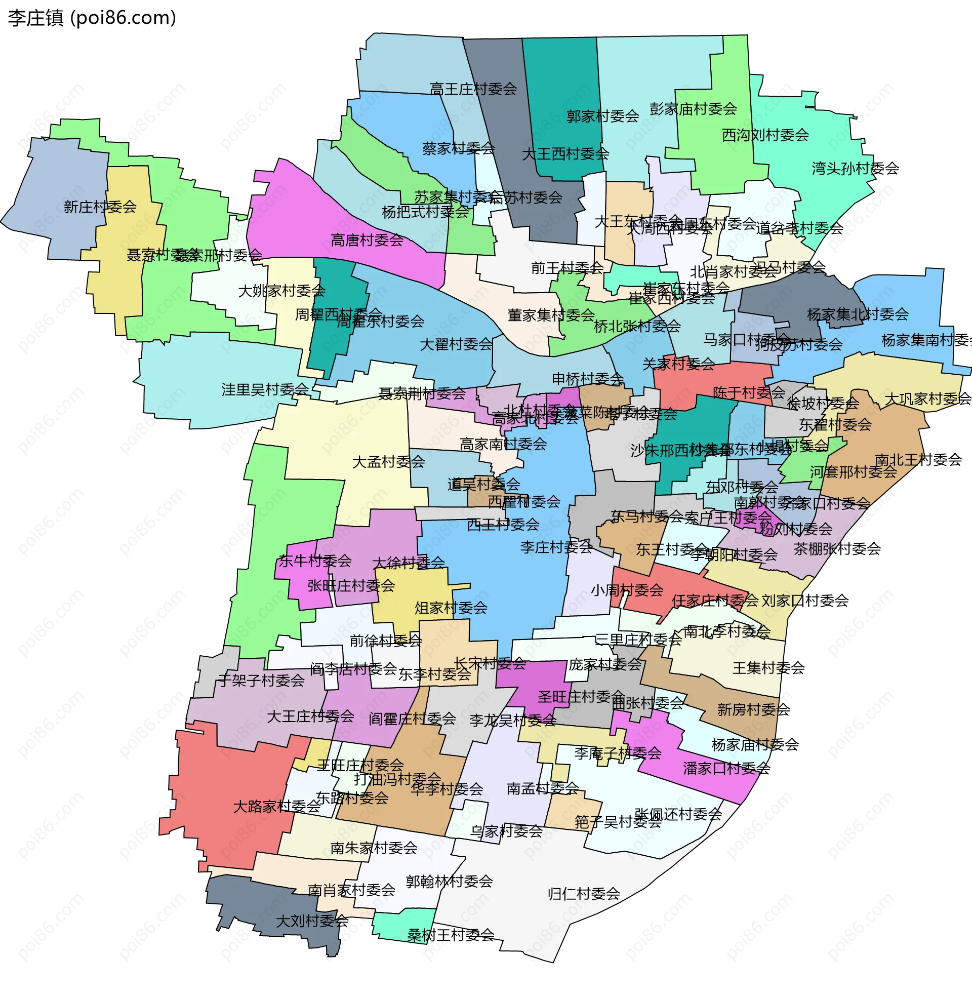 李庄镇边界地图(五级行政区划)