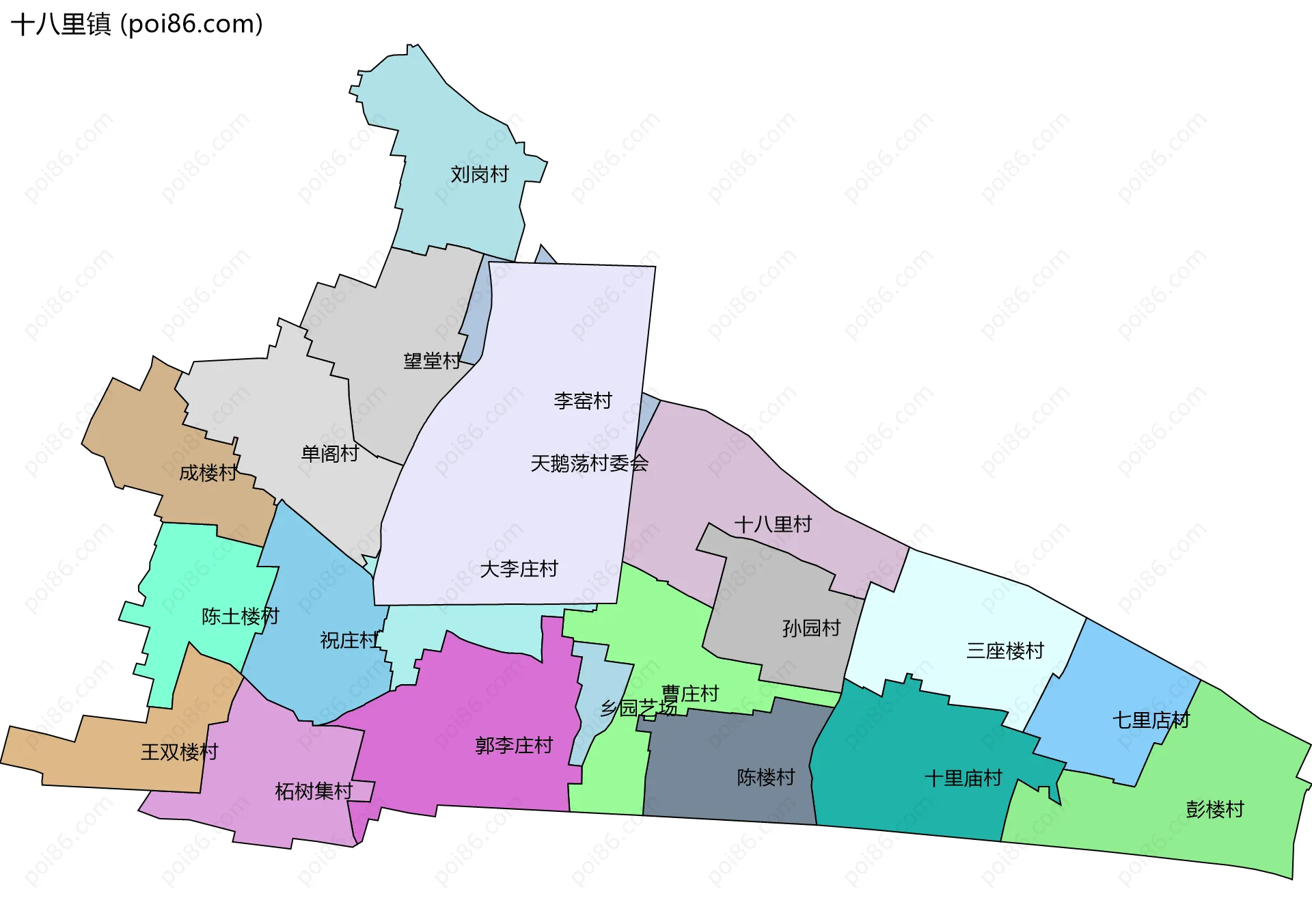 十八里镇边界地图(五级行政区划)