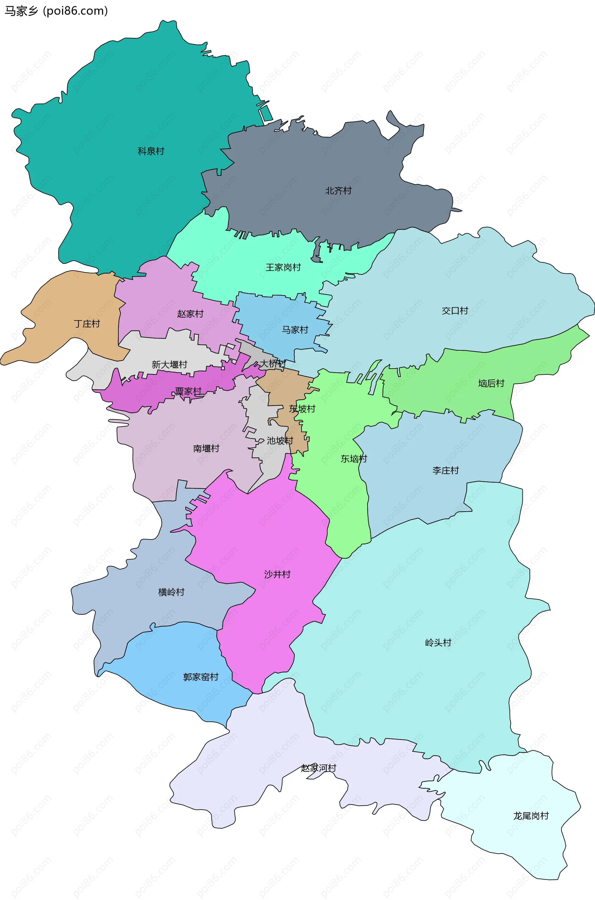 马家乡边界地图(五级行政区划)