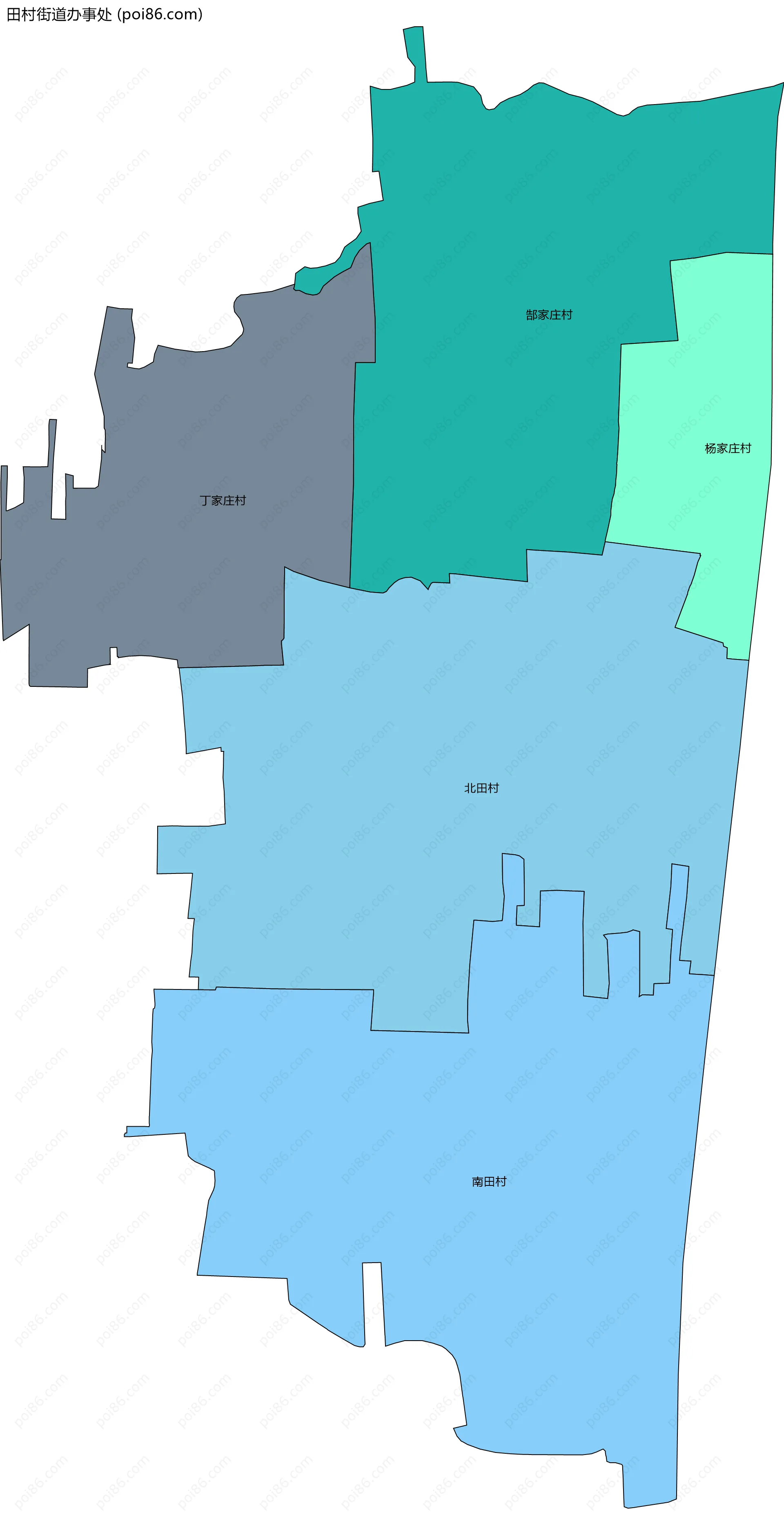 田村街道办事处边界地图(五级行政区划)
