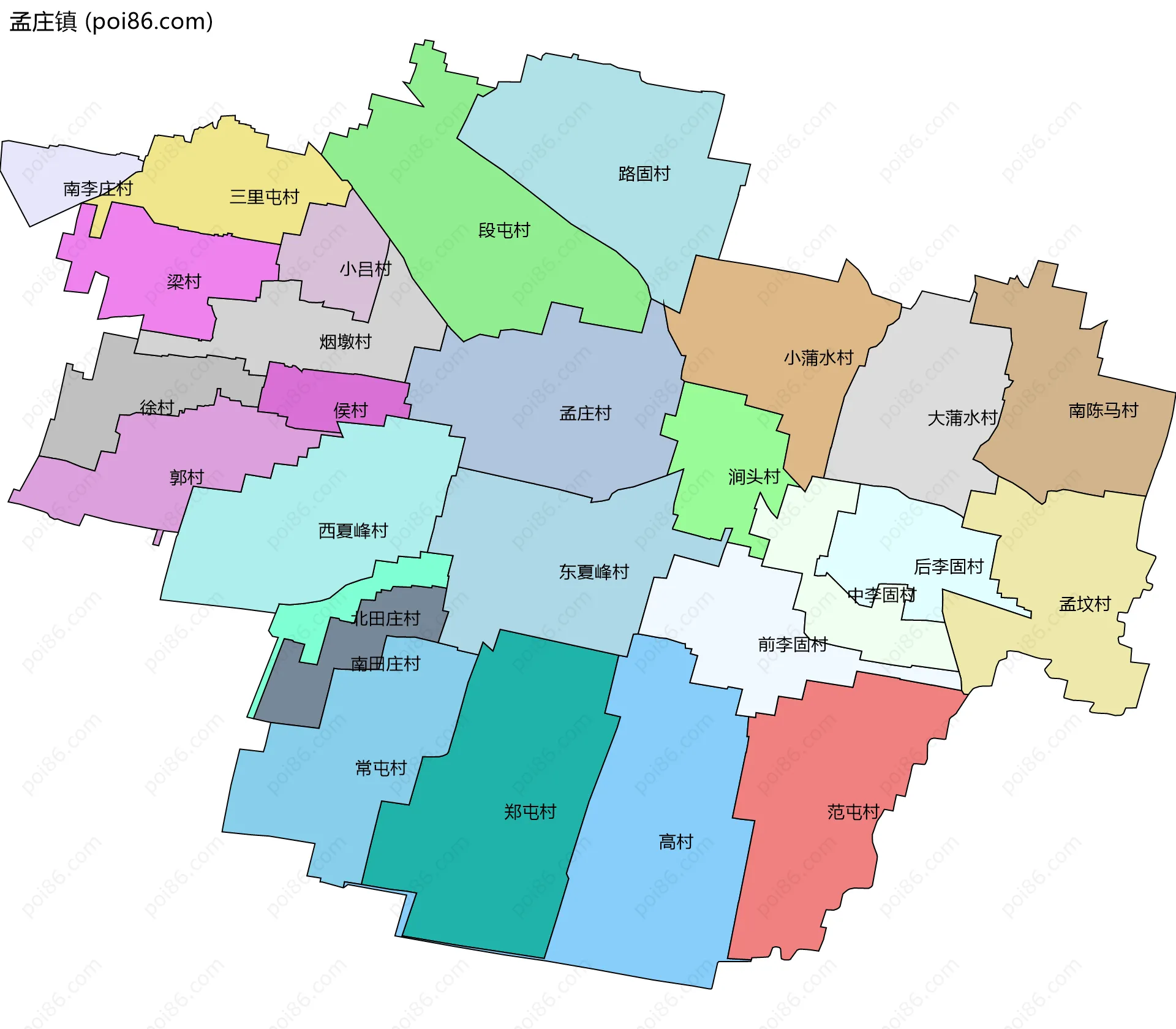 孟庄镇边界地图(五级行政区划)