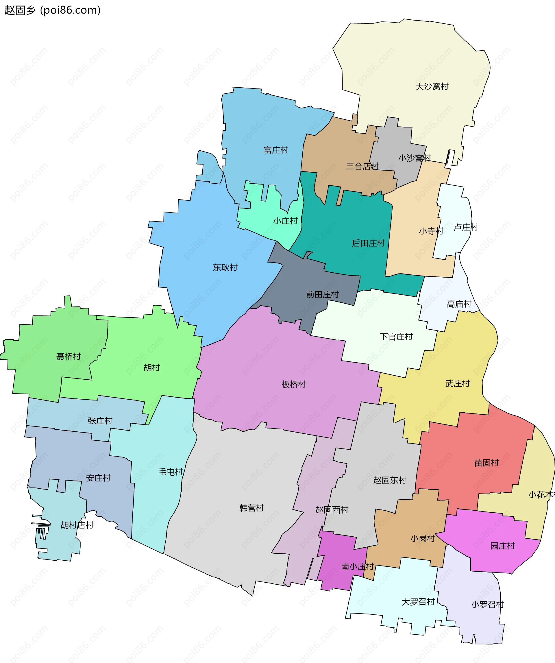 赵固乡边界地图(五级行政区划)