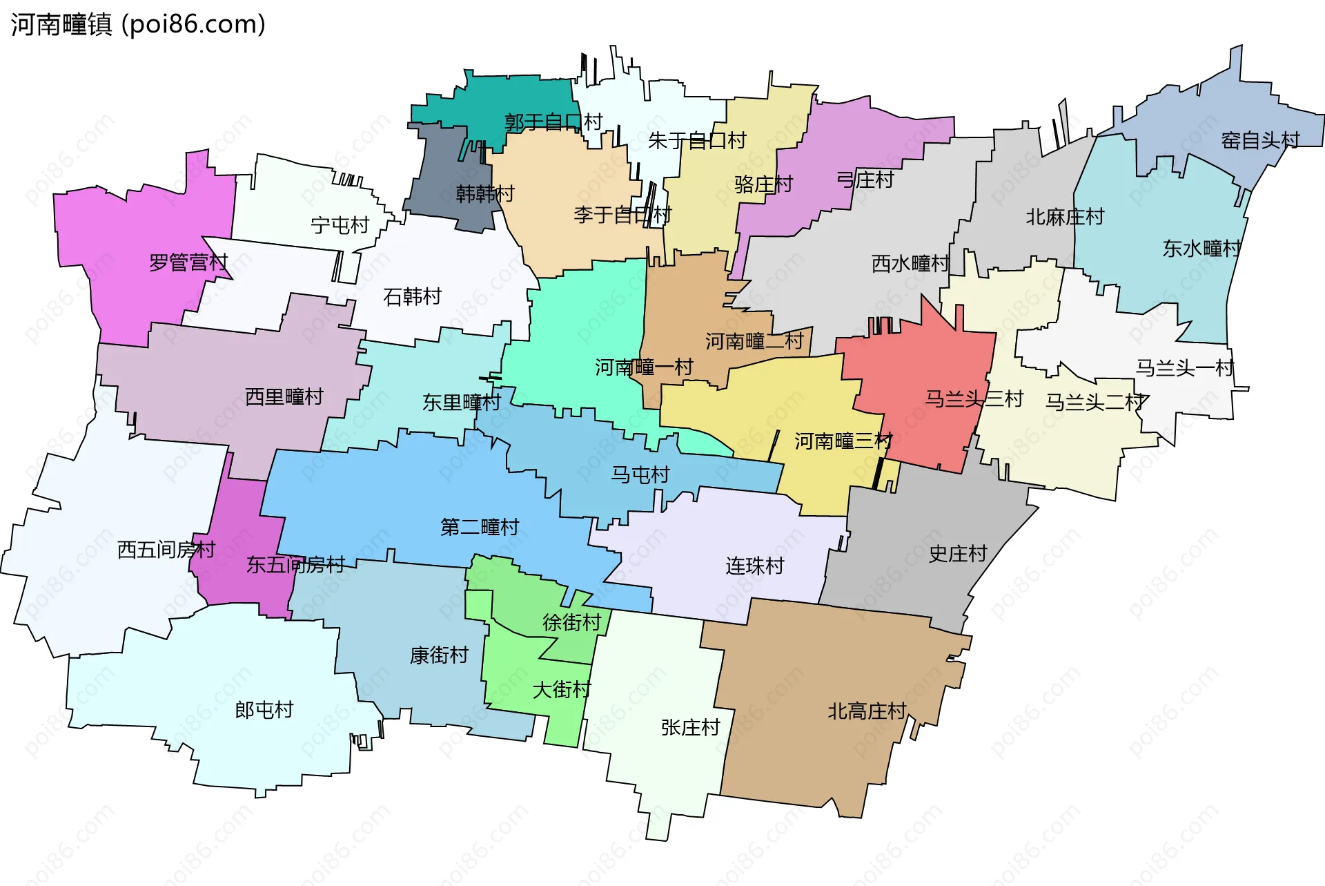 河南疃镇边界地图(五级行政区划)