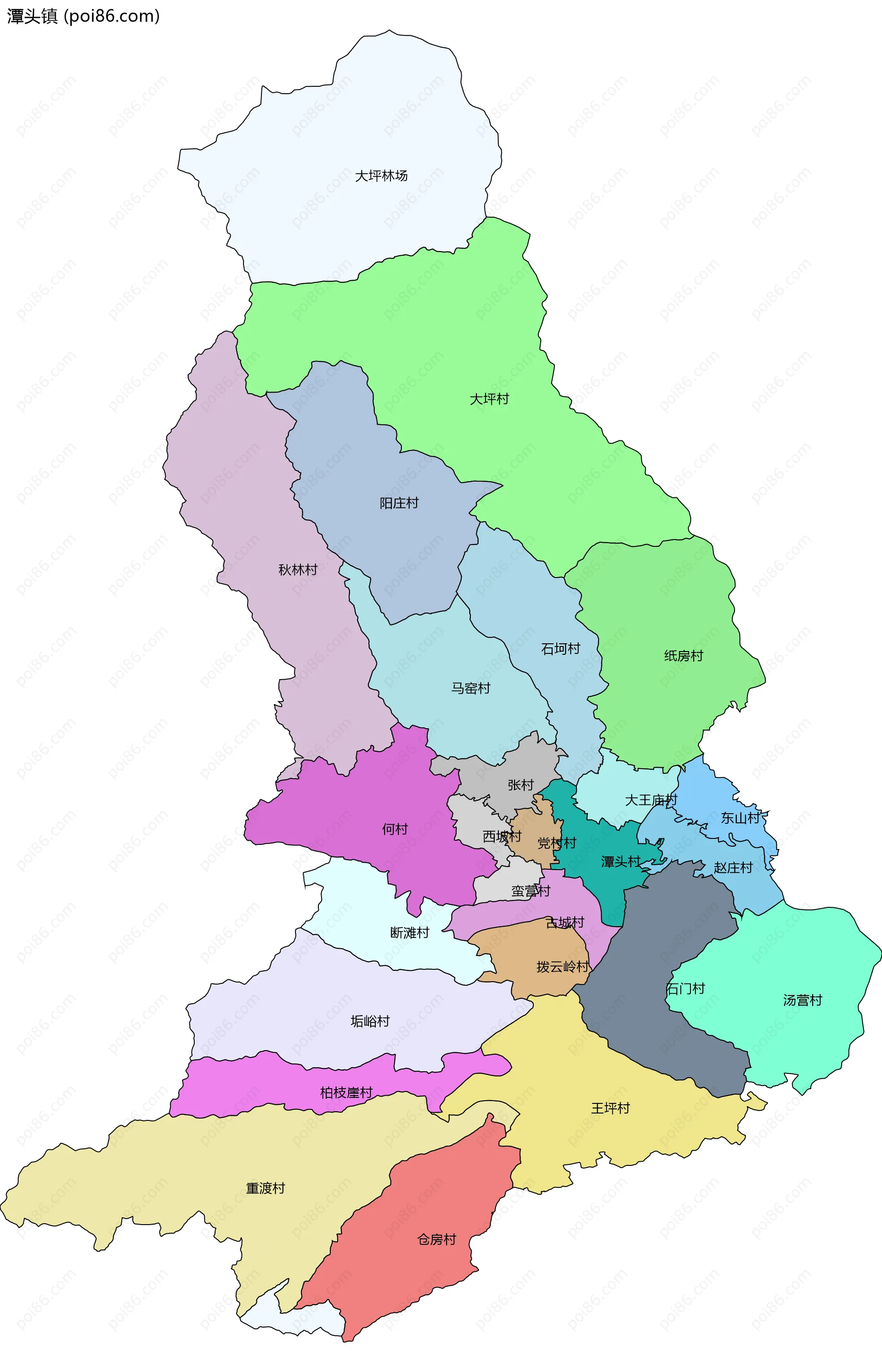 潭头镇边界地图(五级行政区划)