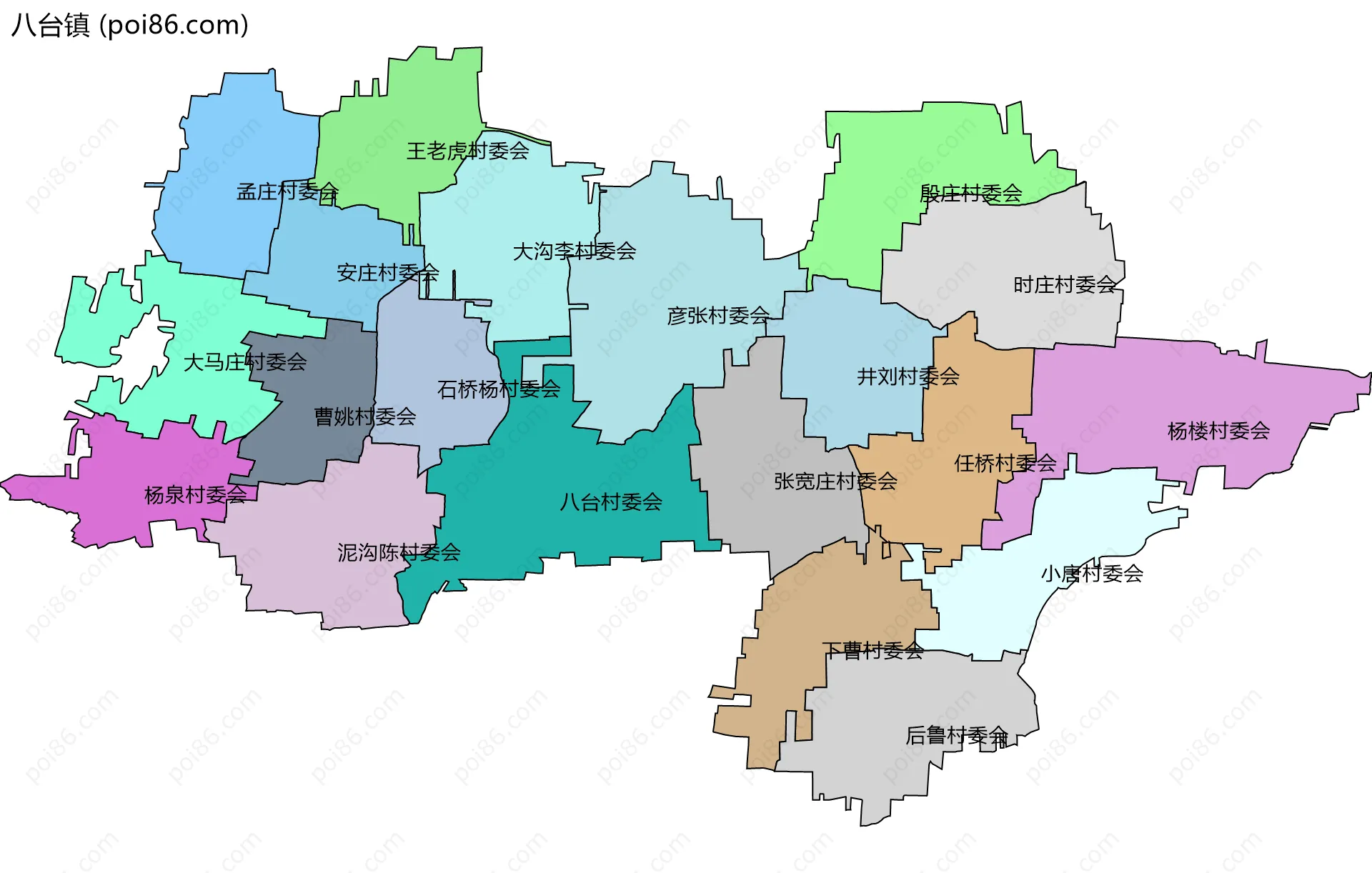 八台镇边界地图(五级行政区划)