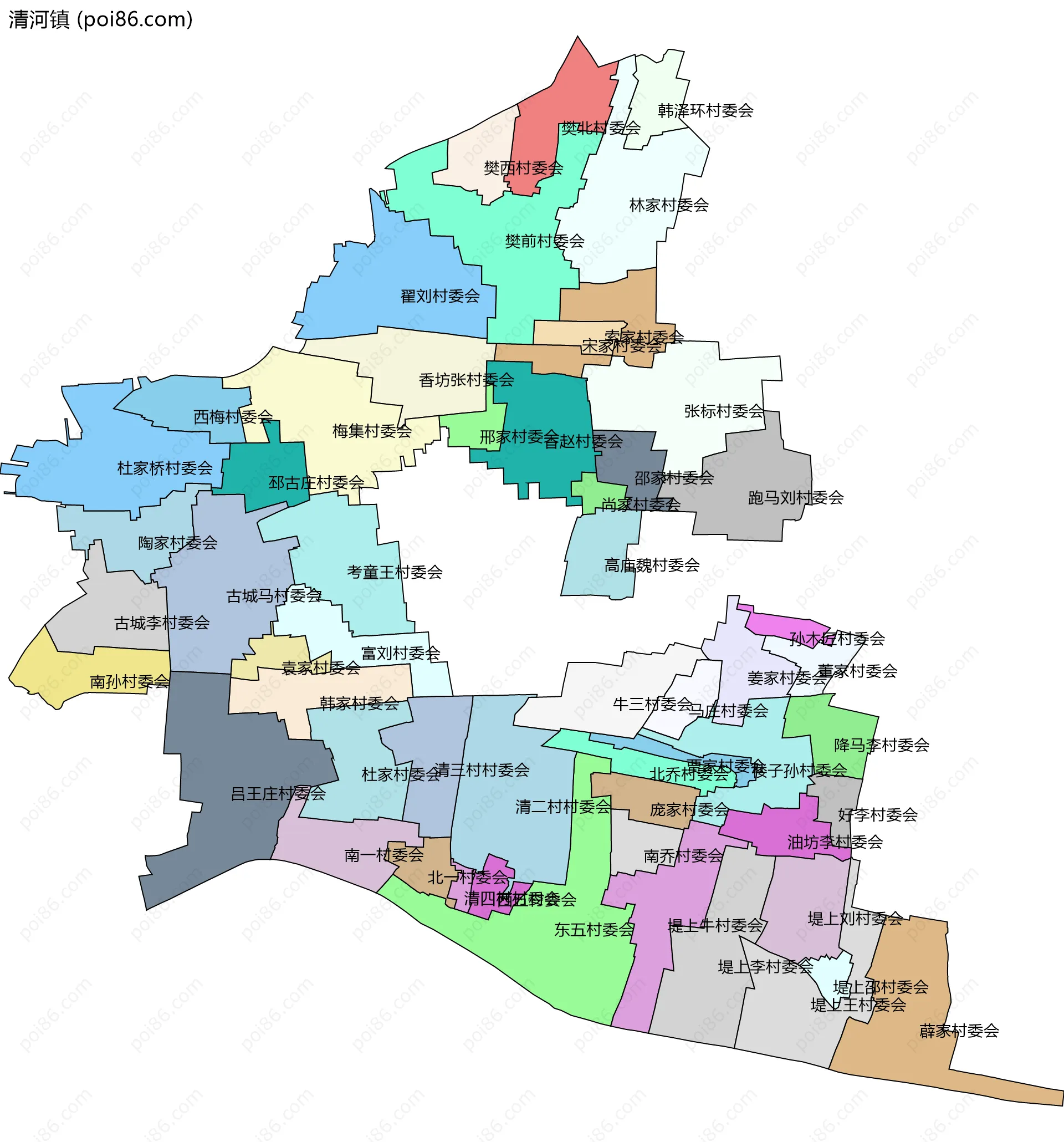清河镇边界地图(五级行政区划)