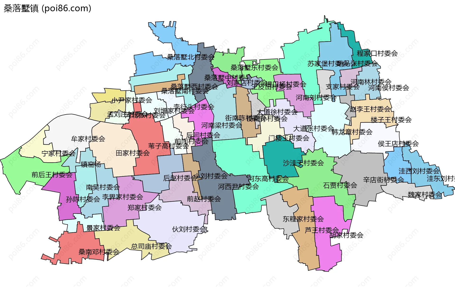 桑落墅镇边界地图(五级行政区划)