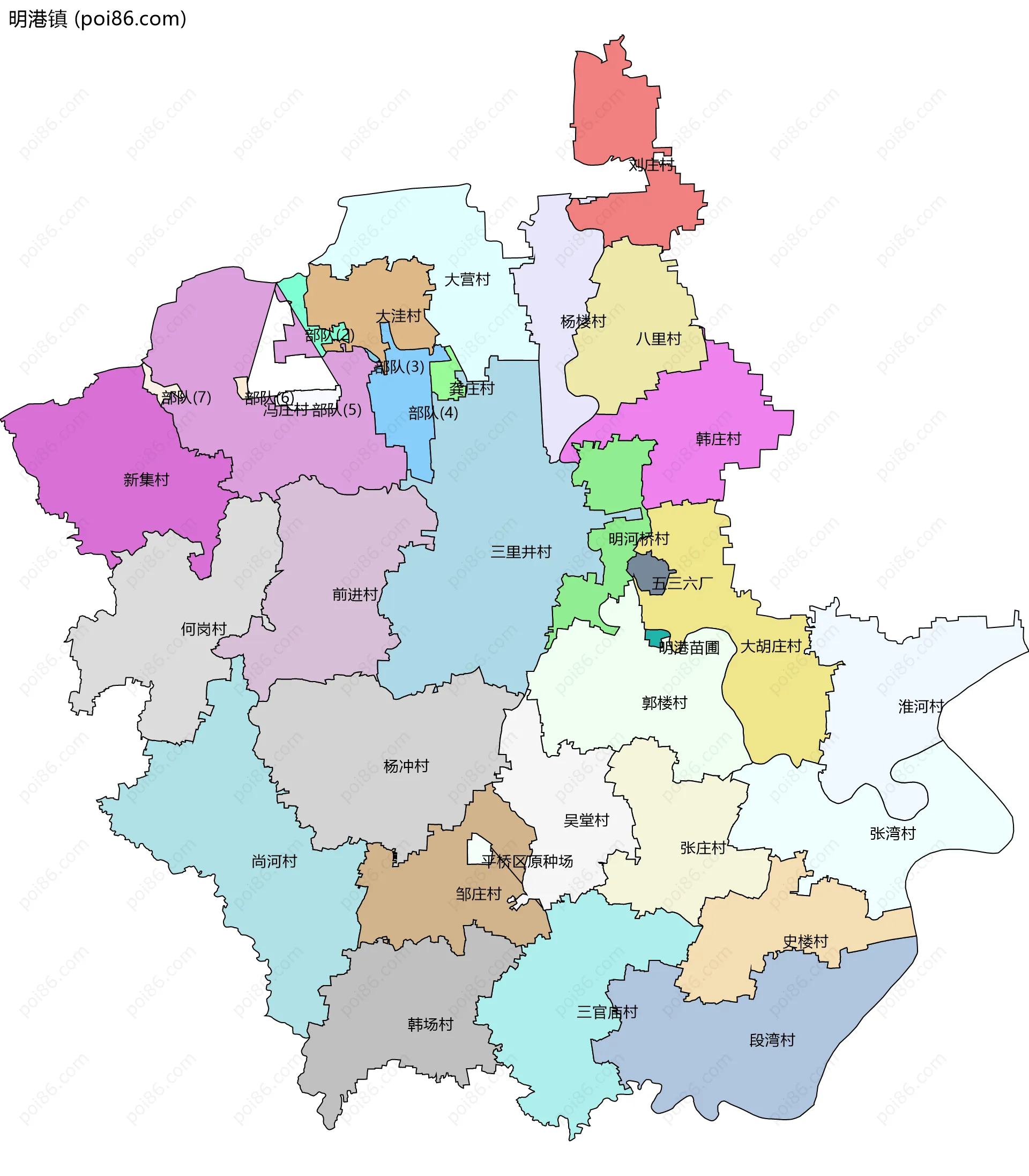 明港镇边界地图(五级行政区划)