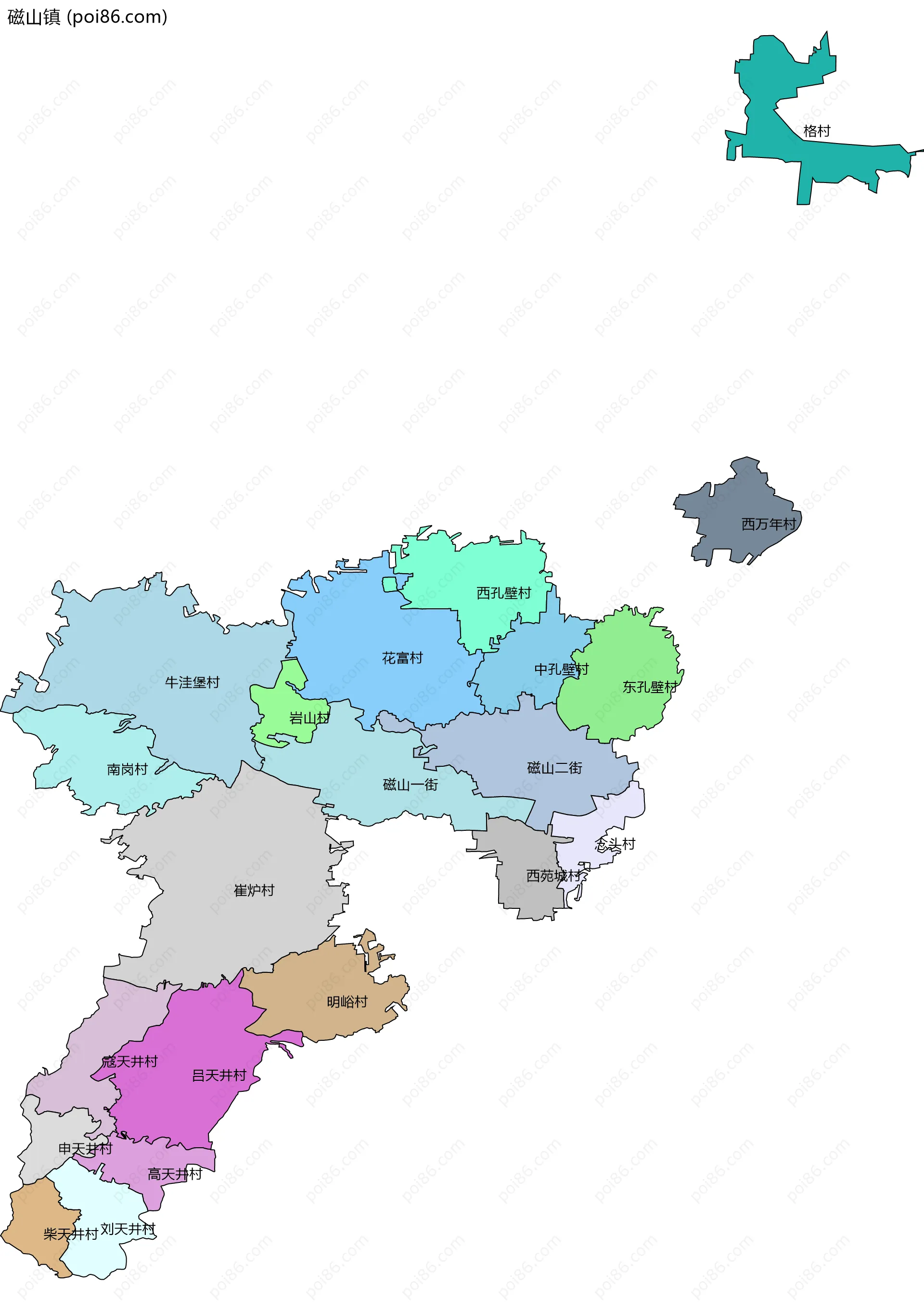 磁山镇边界地图(五级行政区划)