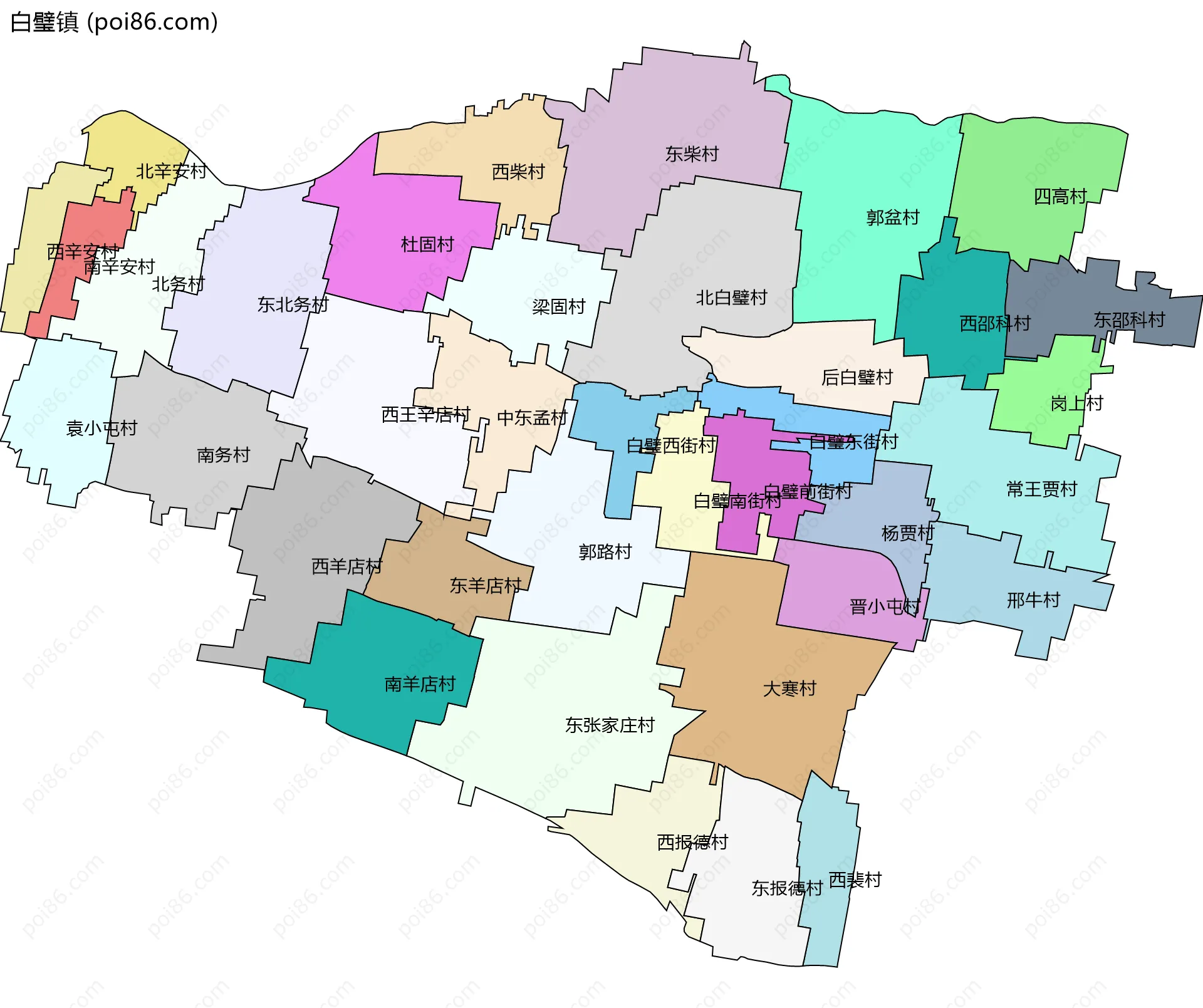 白璧镇边界地图(五级行政区划)