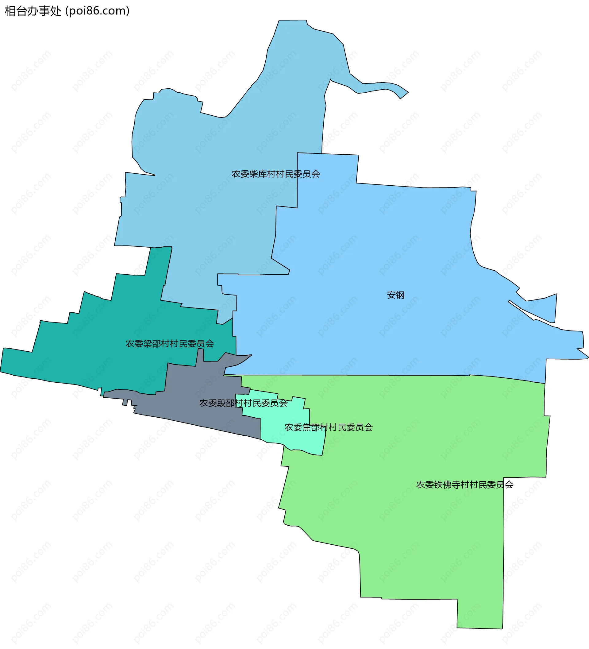 相台办事处边界地图(五级行政区划)