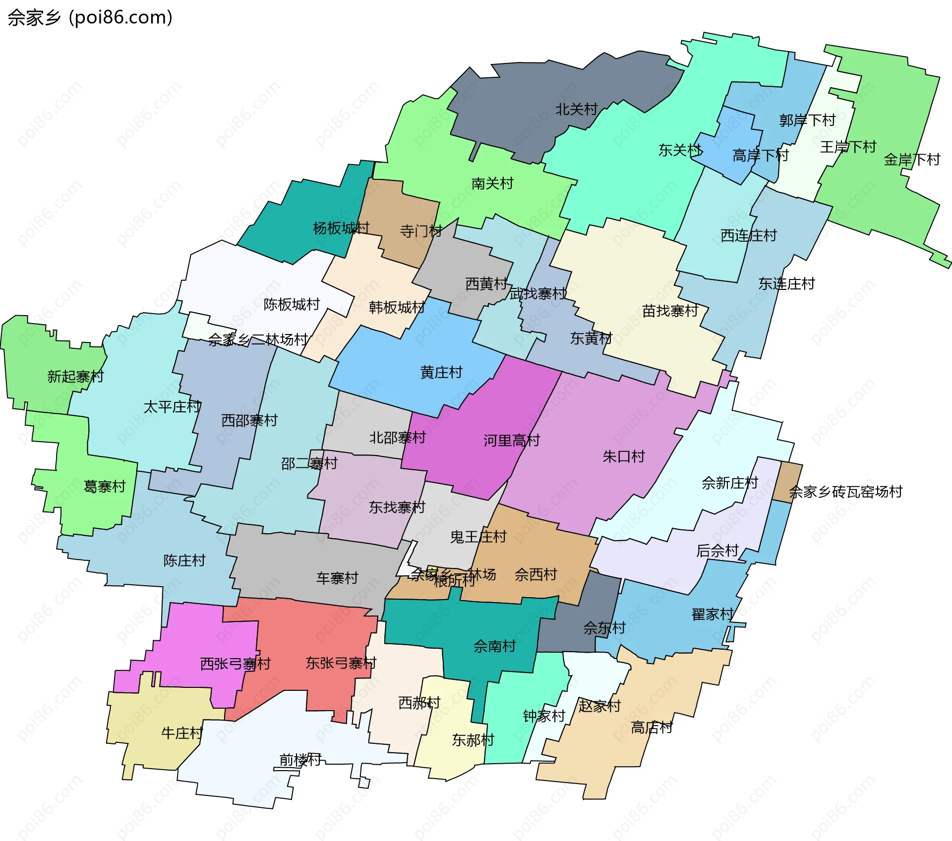 佘家乡边界地图(五级行政区划)