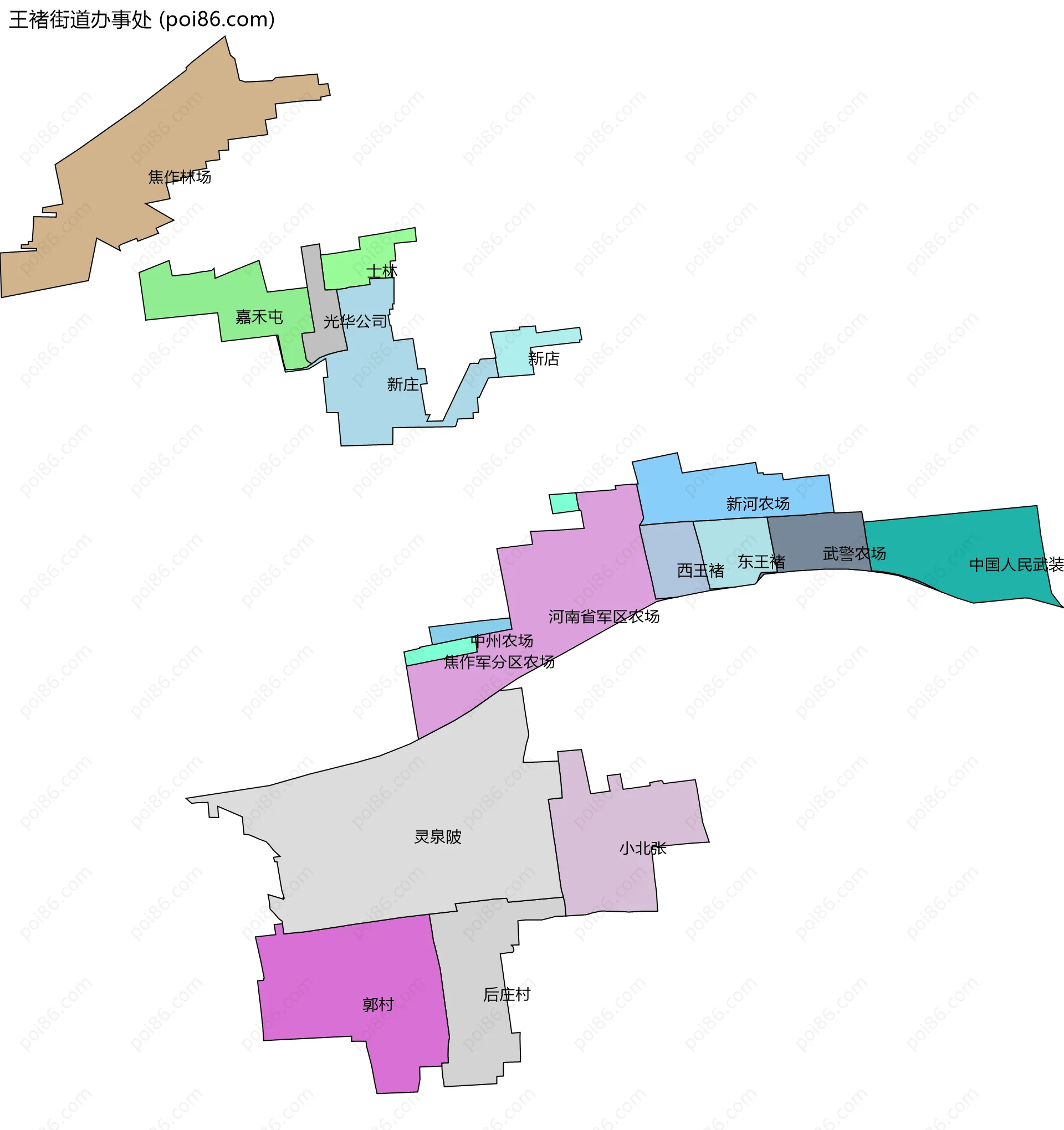 王褚街道办事处边界地图(五级行政区划)